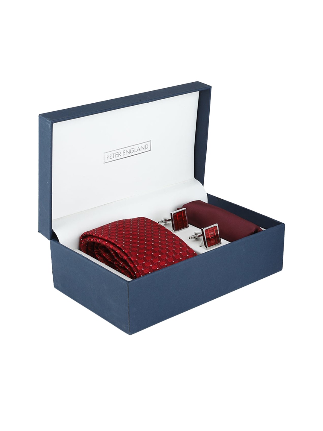 

Peter England Men Red & Silver-Toned Patterned Accessory Gift Set
