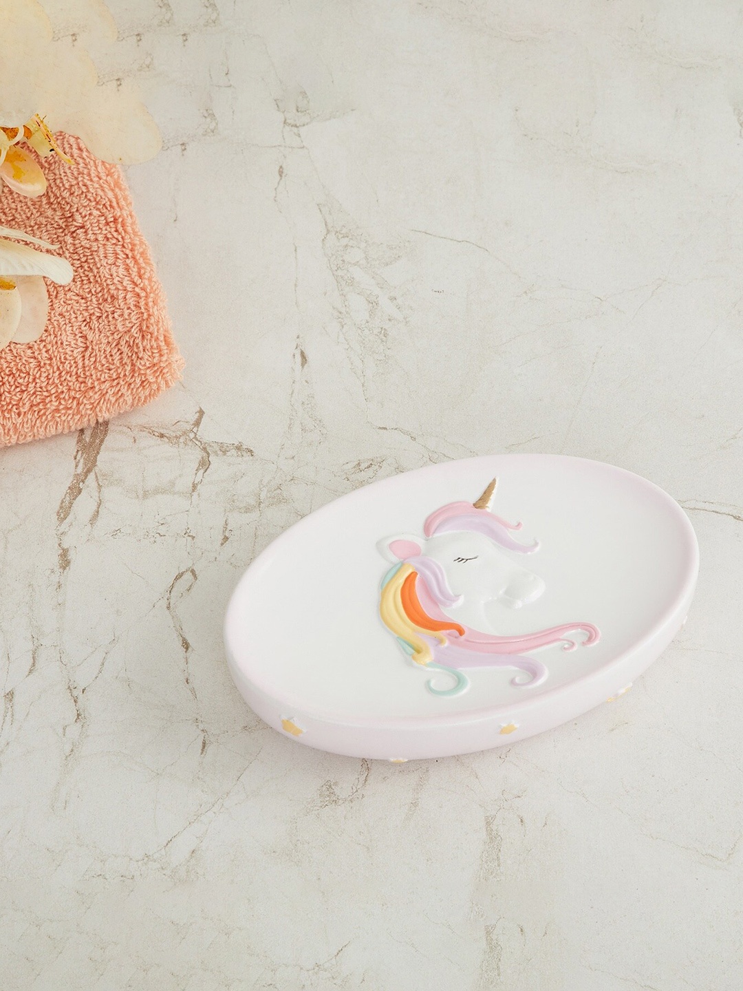 Home Centre Multicoloured Printed Slate Unicorn Soap Dish, Multi