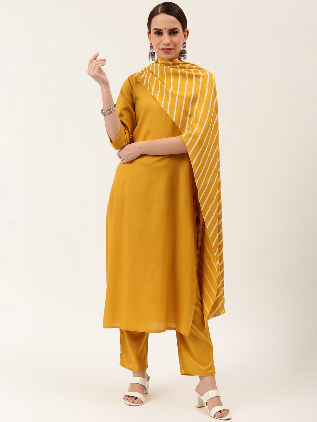 

Rustorange Women Yellow Kurta with Trousers & With Dupatta