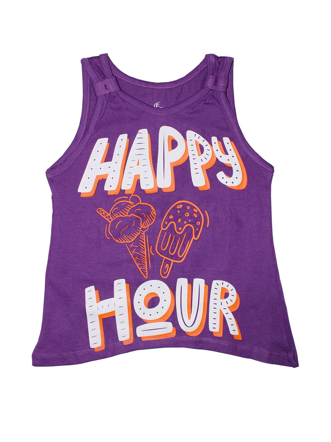 

KiddoPanti Girls Purple & White Printed Cotton T-shirt