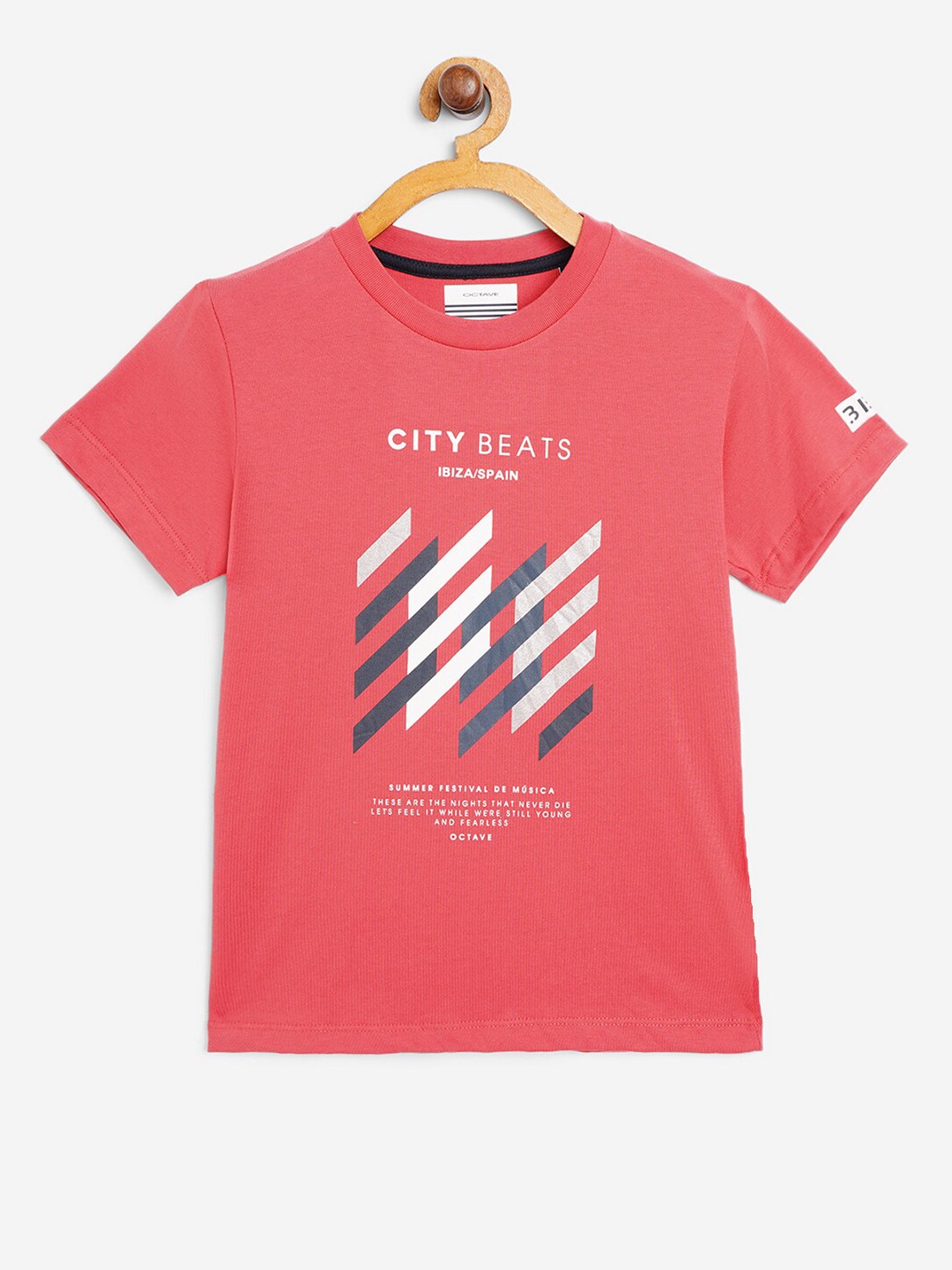 

Octave Boys Pink Typography Printed Cotton T-shirt