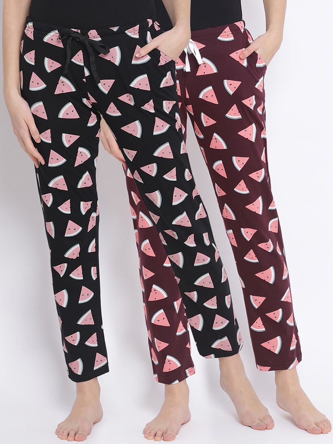 

Kanvin Women Pack Of 2 Printed Pure Cotton Lounge Pants, Black