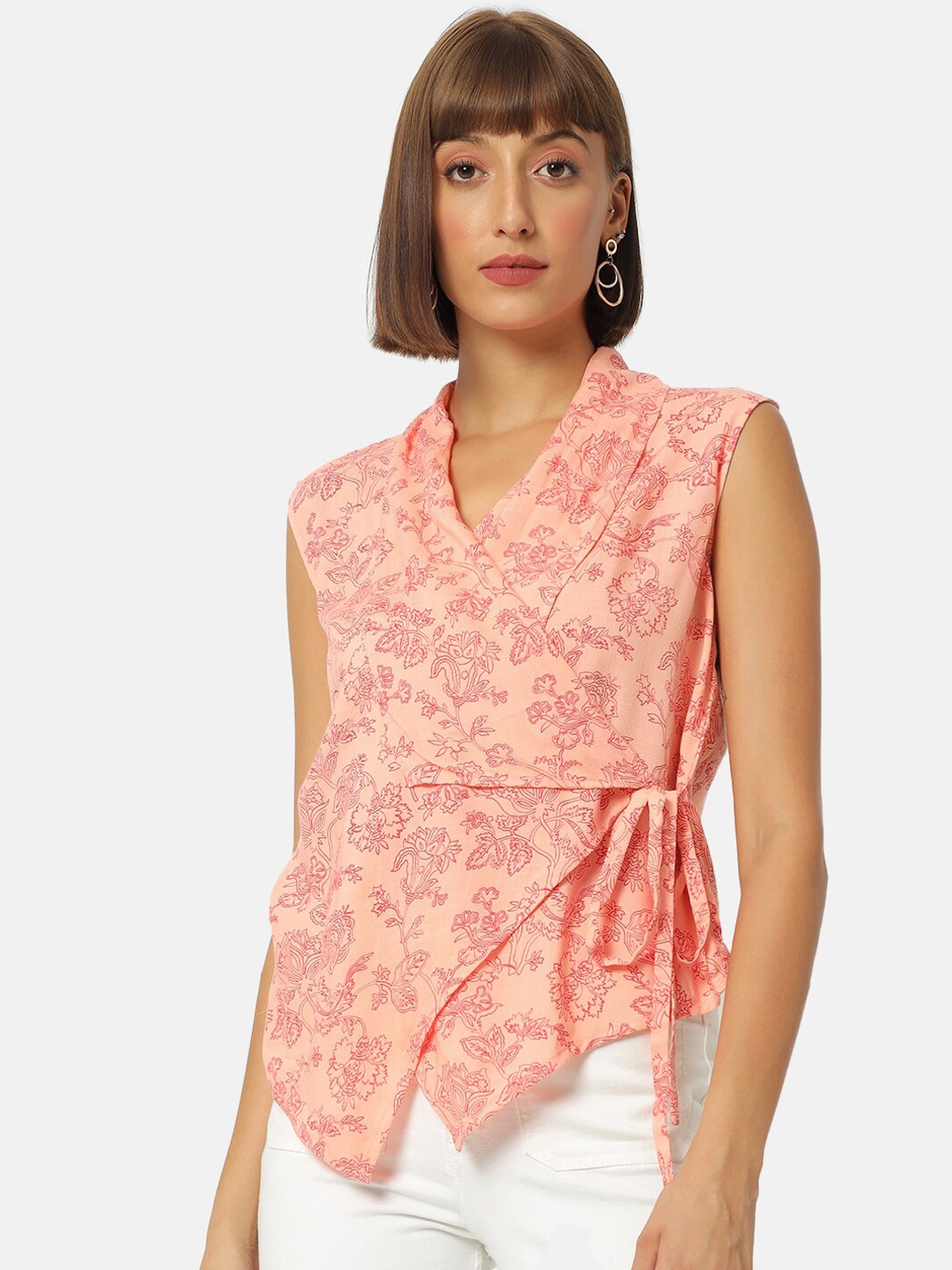 

Saaki Peach Floral Wrap Top