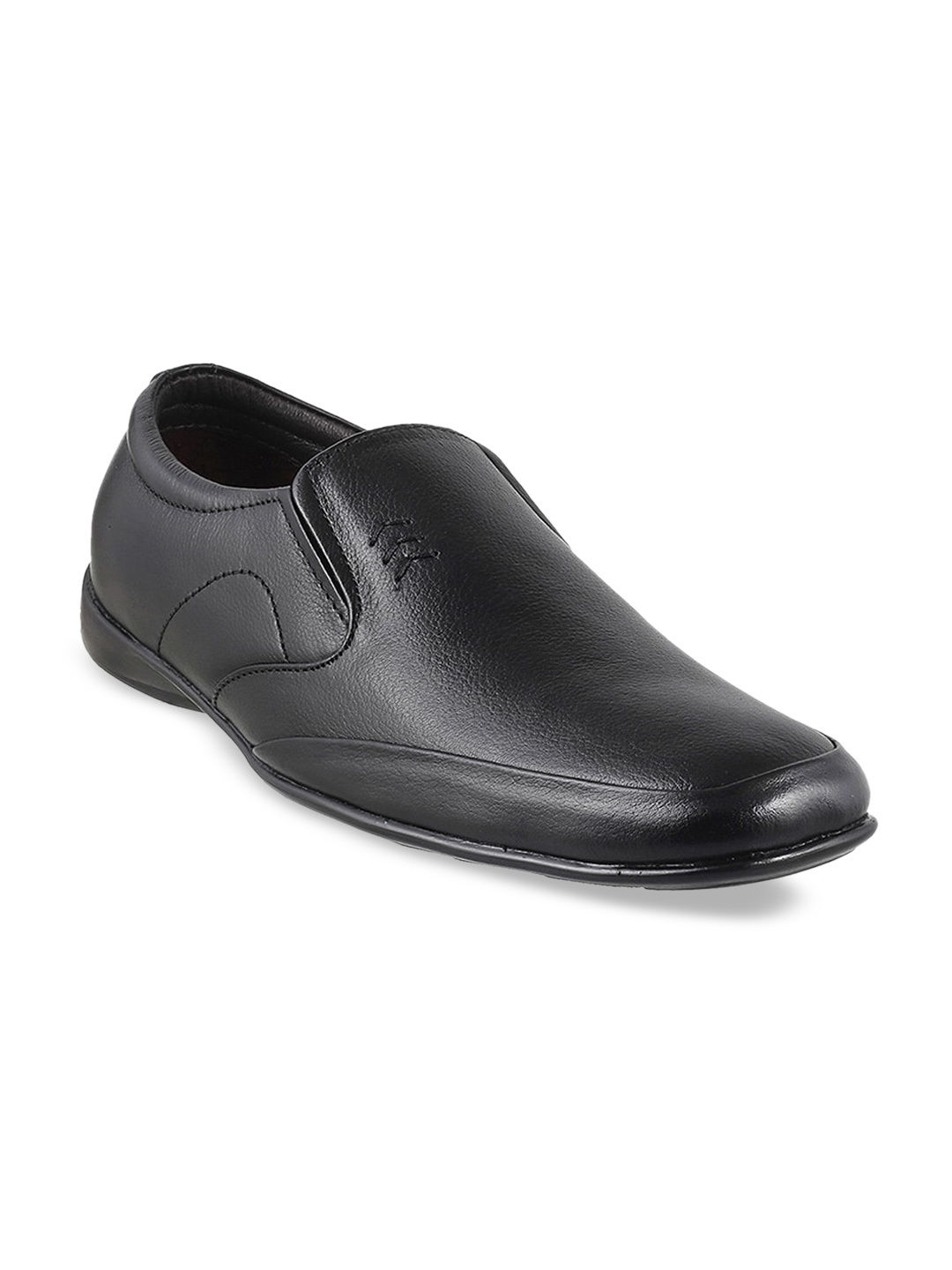 

Mochi Men Black Solid Leather Formal Slip-Ons