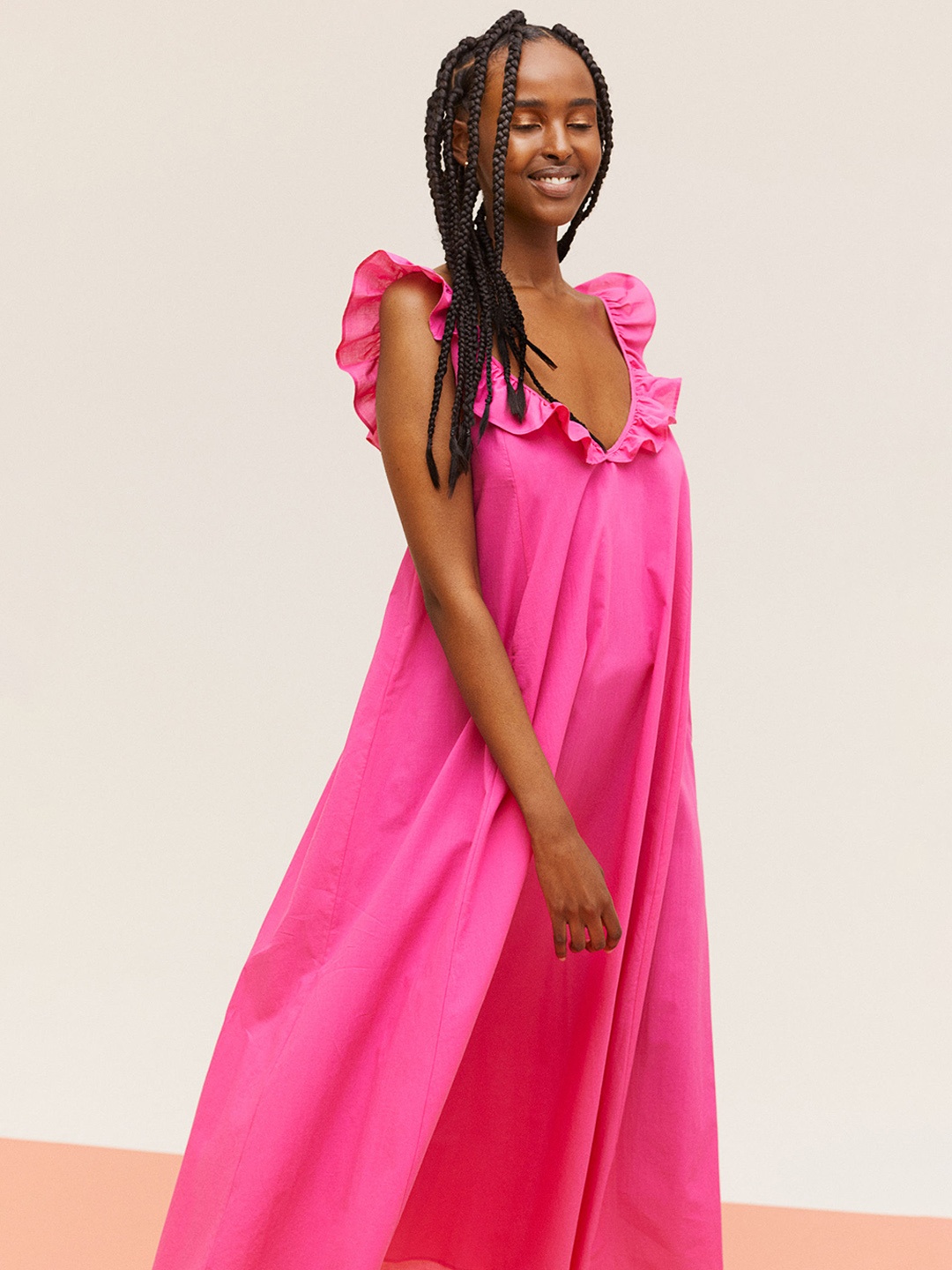 

H&M Pink Flounce-Detail Dress