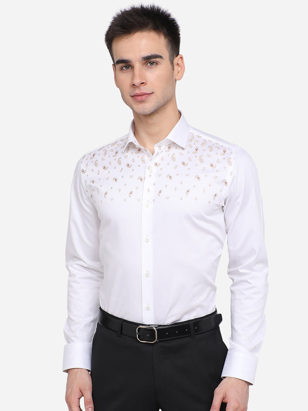 

JB STUDIO Men Slim Fit Printed Casual Shirt, White