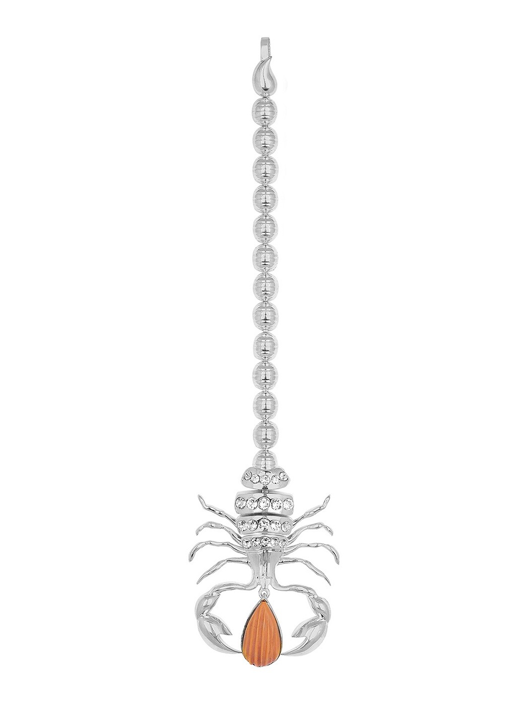 

Funky Maharani Silver-Plated White Crystal-Studded Scorpion Handcrafted Maang Tikka