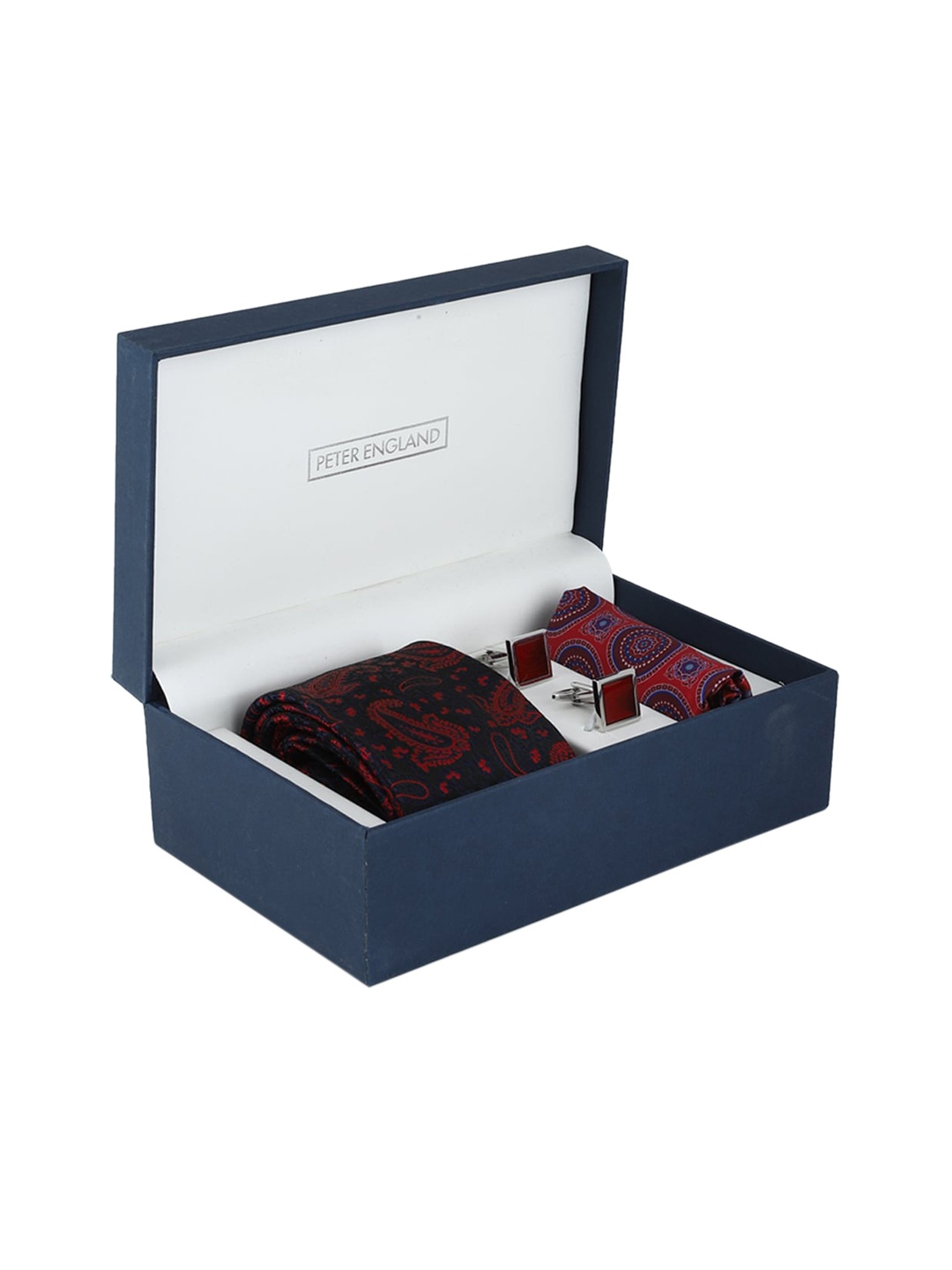 

Peter England Men Navy Blue & Red Patterned Accessory Gift Set