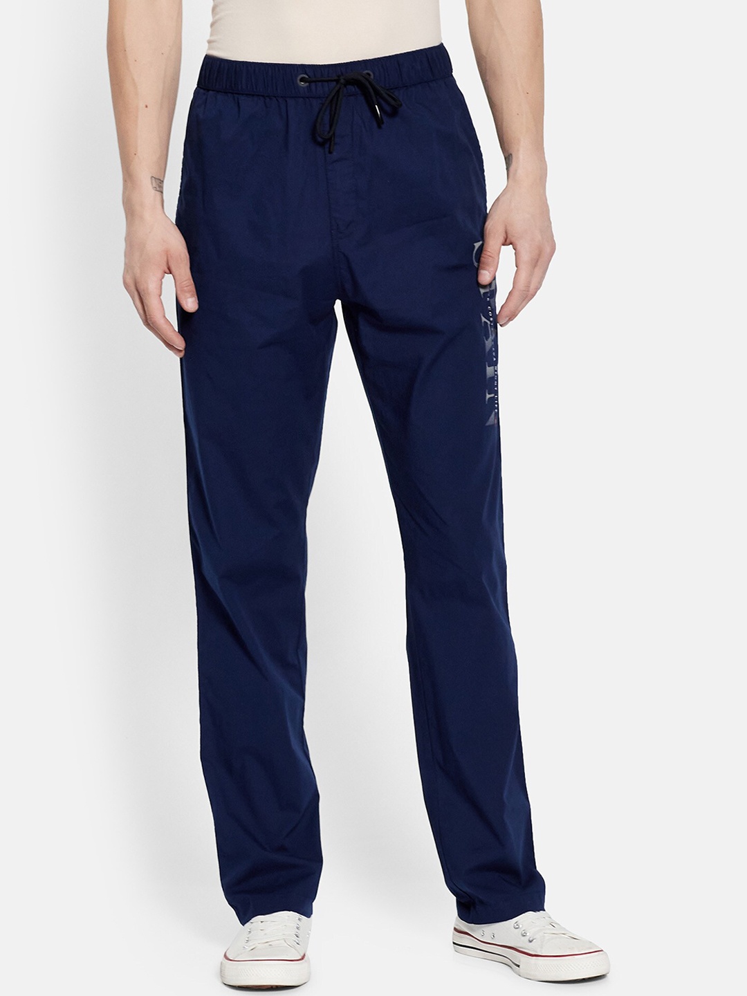 Octave Men Blue Solid Cotton Track Pants