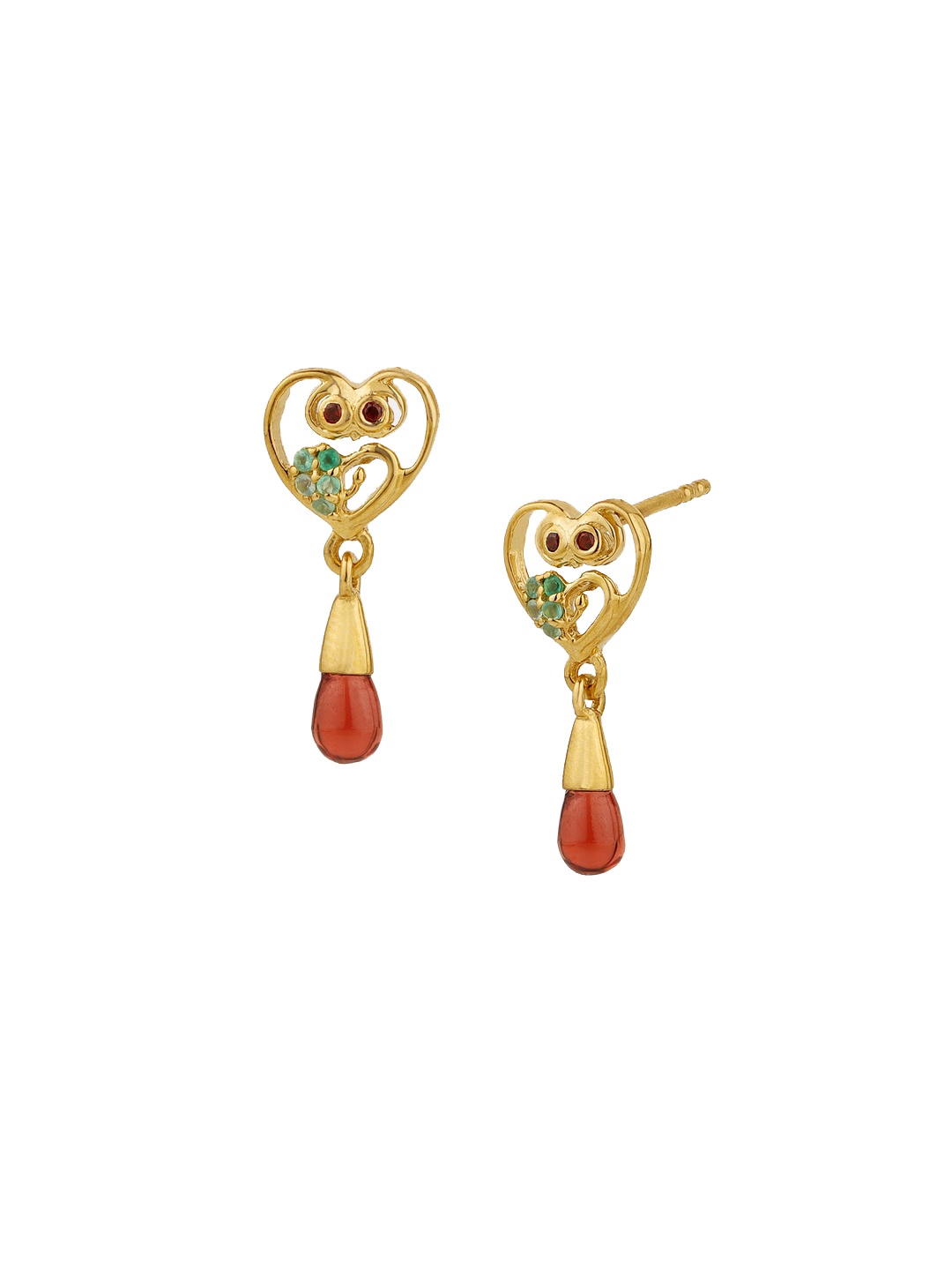 

Chumbak Gold & Red Contemporary Drop Earrings