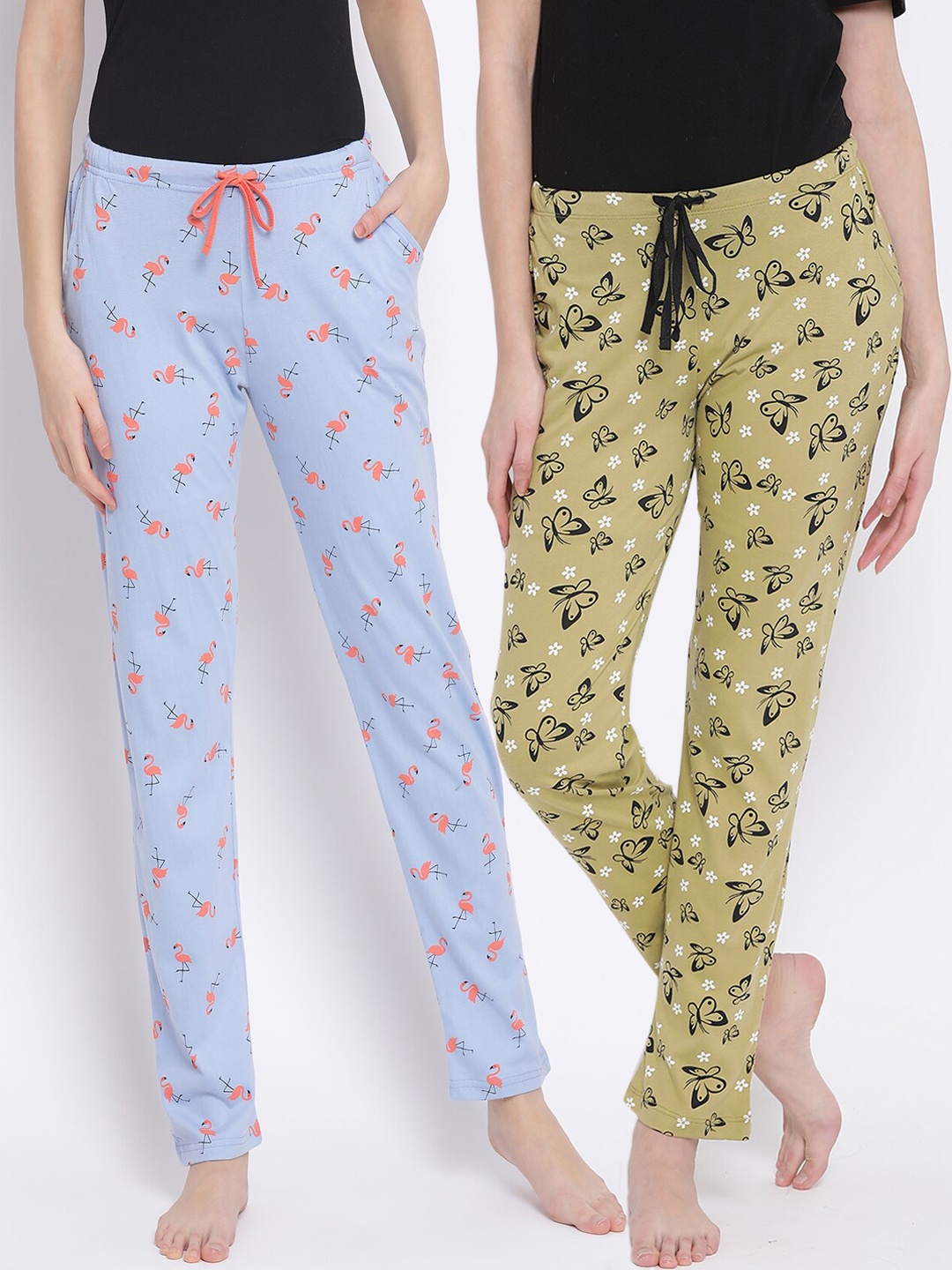 

Kanvin Women Pack Of 2 Printed Pure Cotton Lounge Pants, Green