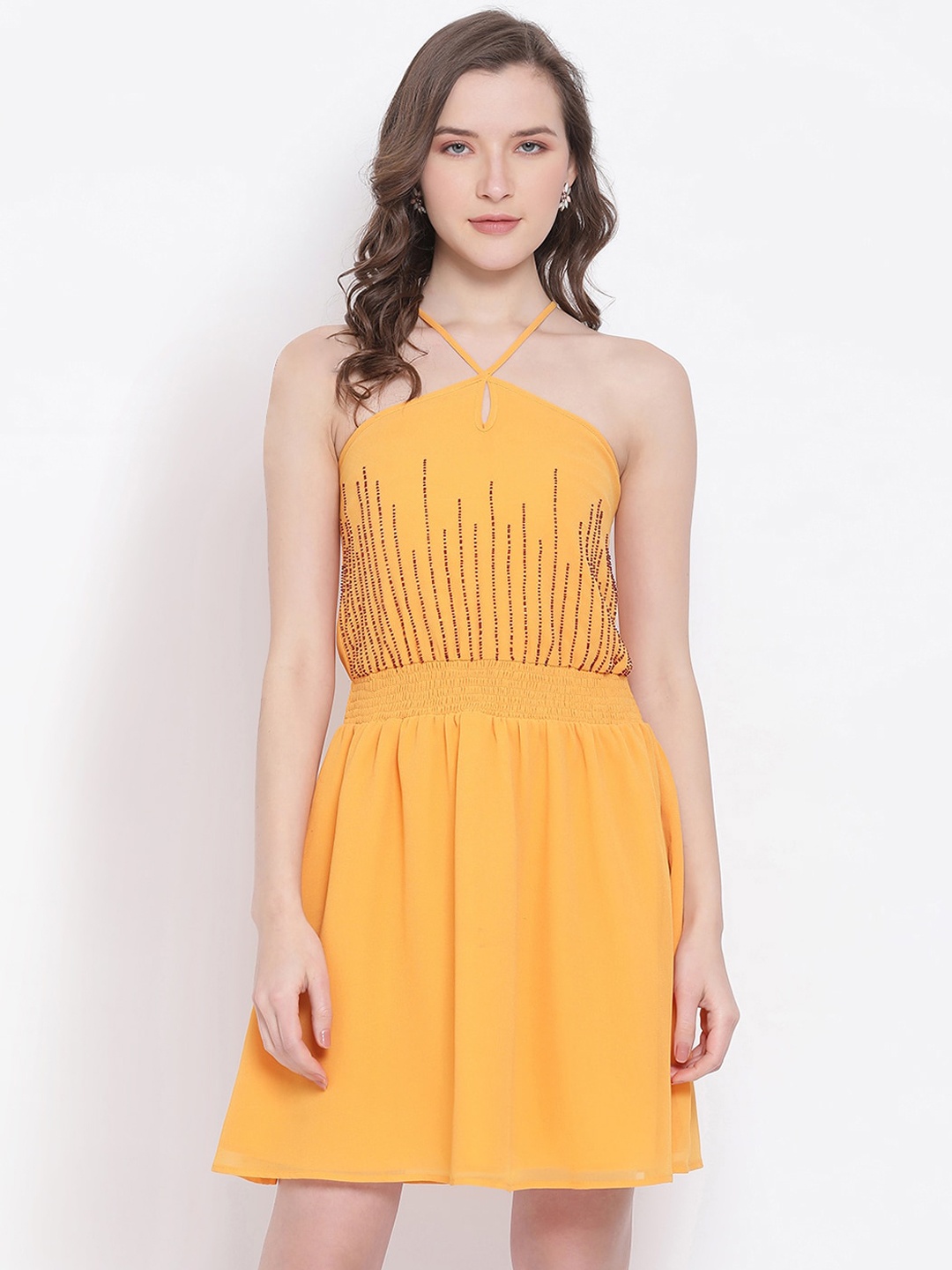 

LY2 Mustard Yellow Halter Neck Crepe Dress