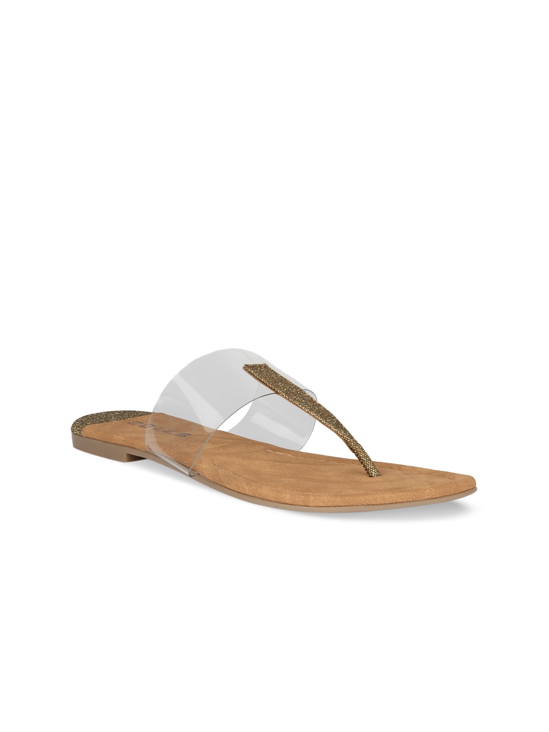 

SOLES Women Champagne T-Strap Flats