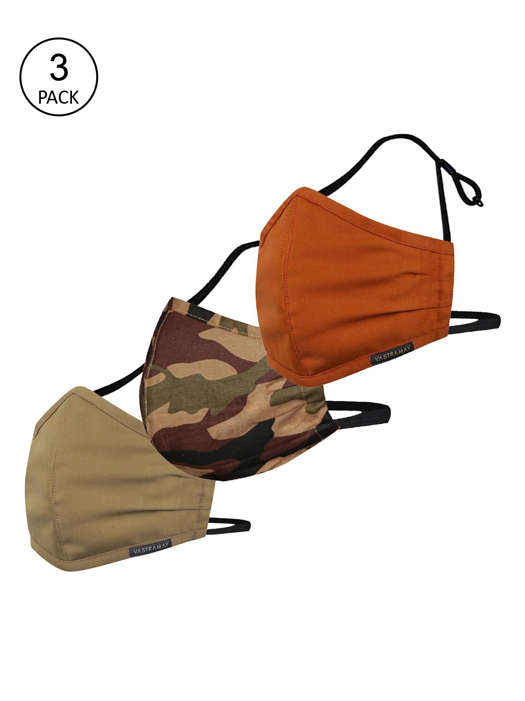 

VASTRAMAY Unisex Pack Of 3 Cotton 3-Ply Reusable Outdoor Cloth Masks, Orange