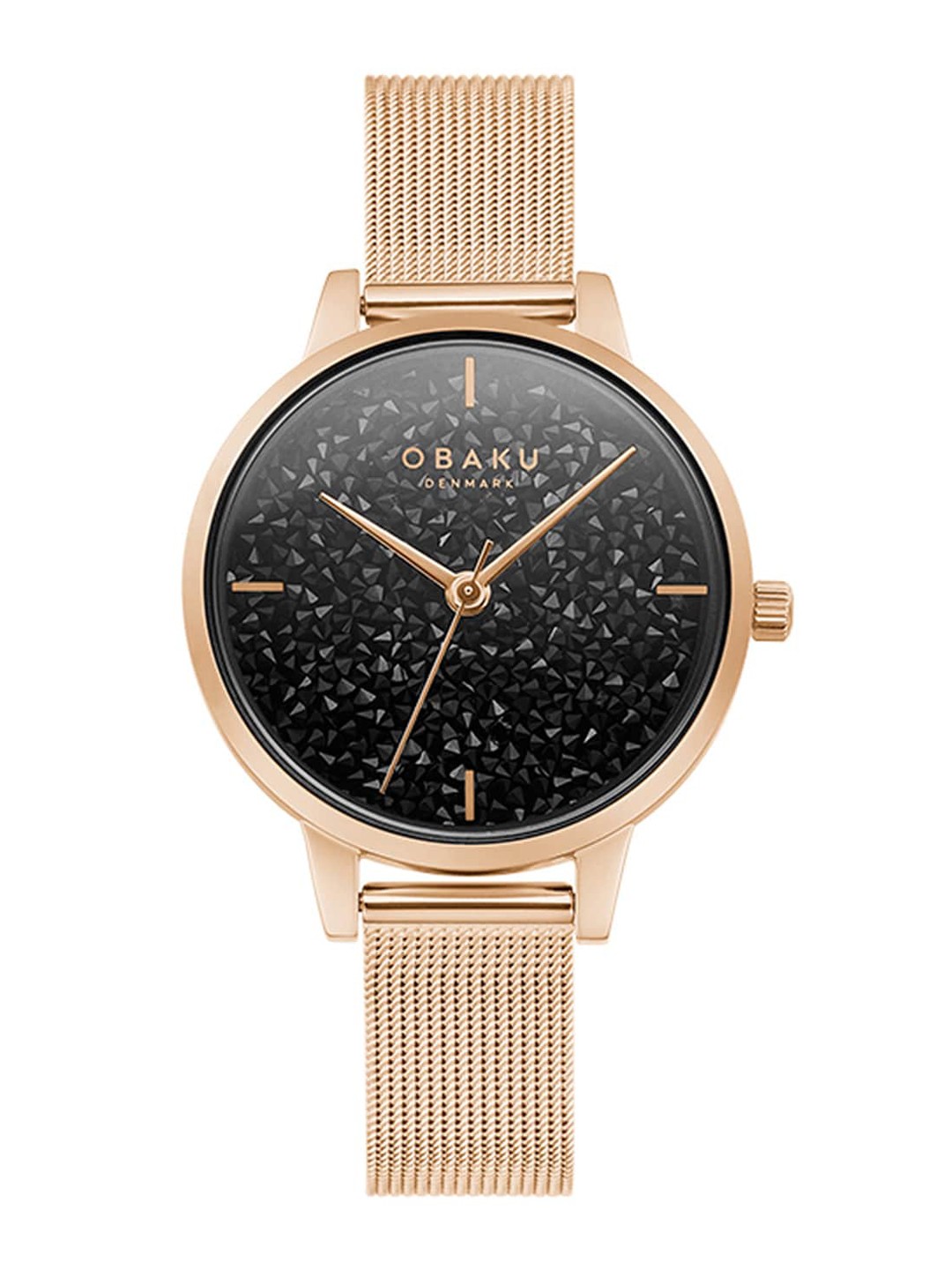 

Obaku Women Black Embellished Dial & Rose Gold Toned Watch V250LXVBMV