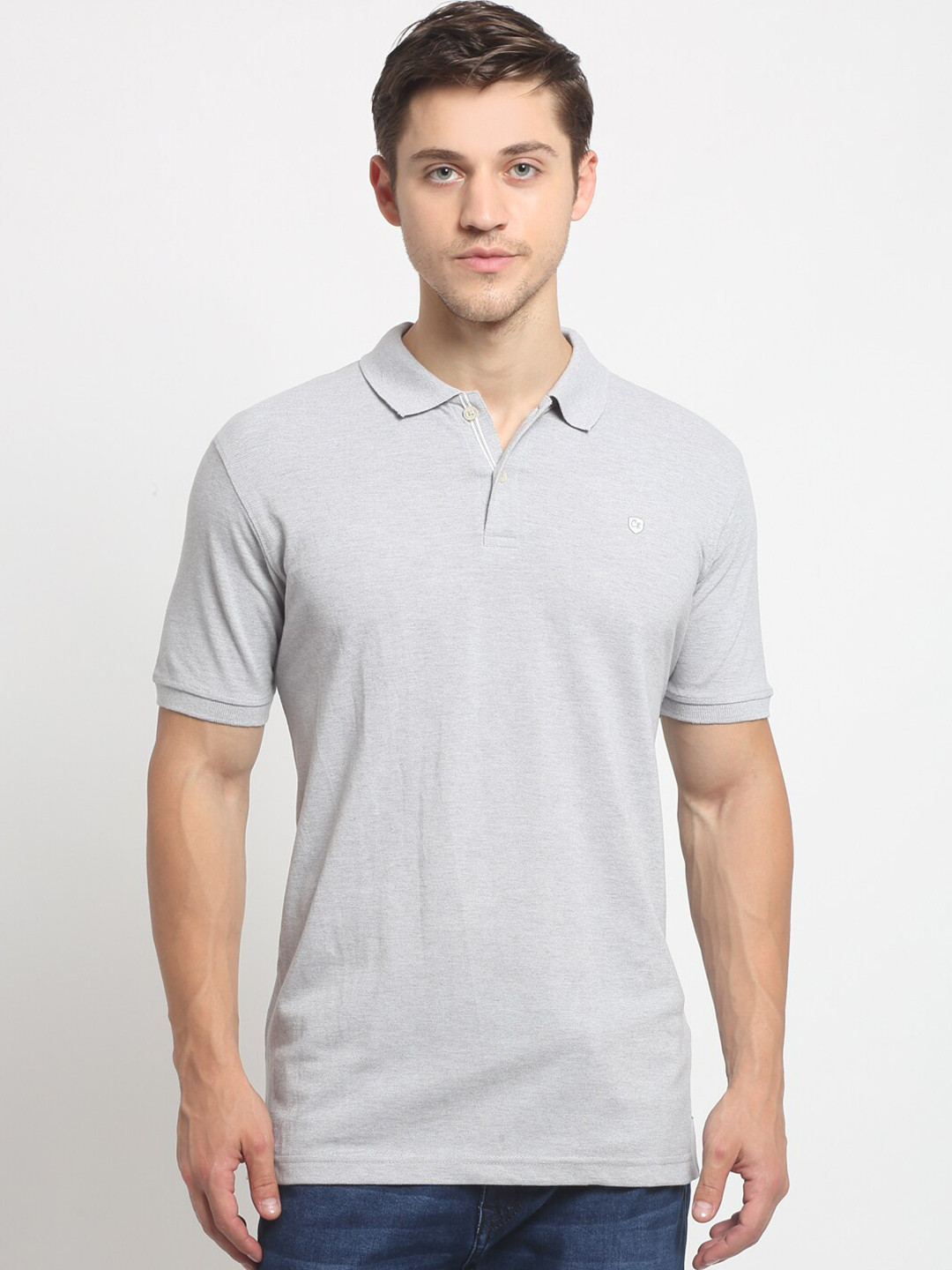 

Cantabil Men Grey Melange Polo Collar Slim Fit T-shirt