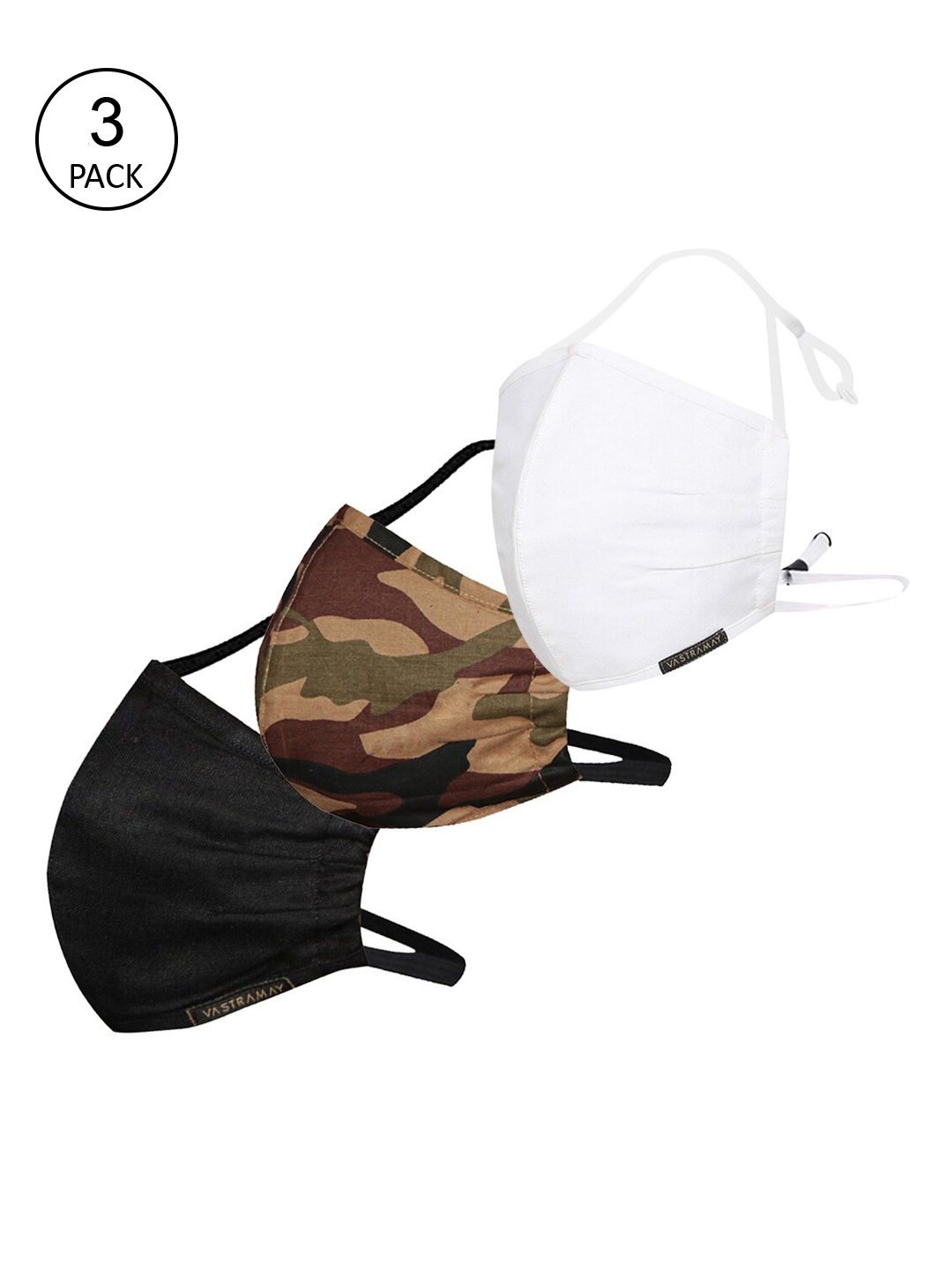 

VASTRAMAY Unisex Pack Of 3 Printed 3-Ply Reusable Anti-Pollution Protective Outdoor Face Masks, White