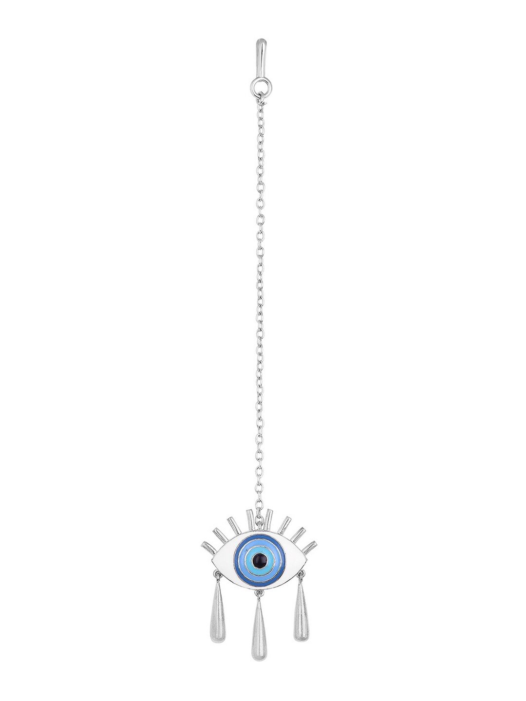 

Funky Maharani Silver-Plated White & Blue Handcrafted Nazar Maang Tikka