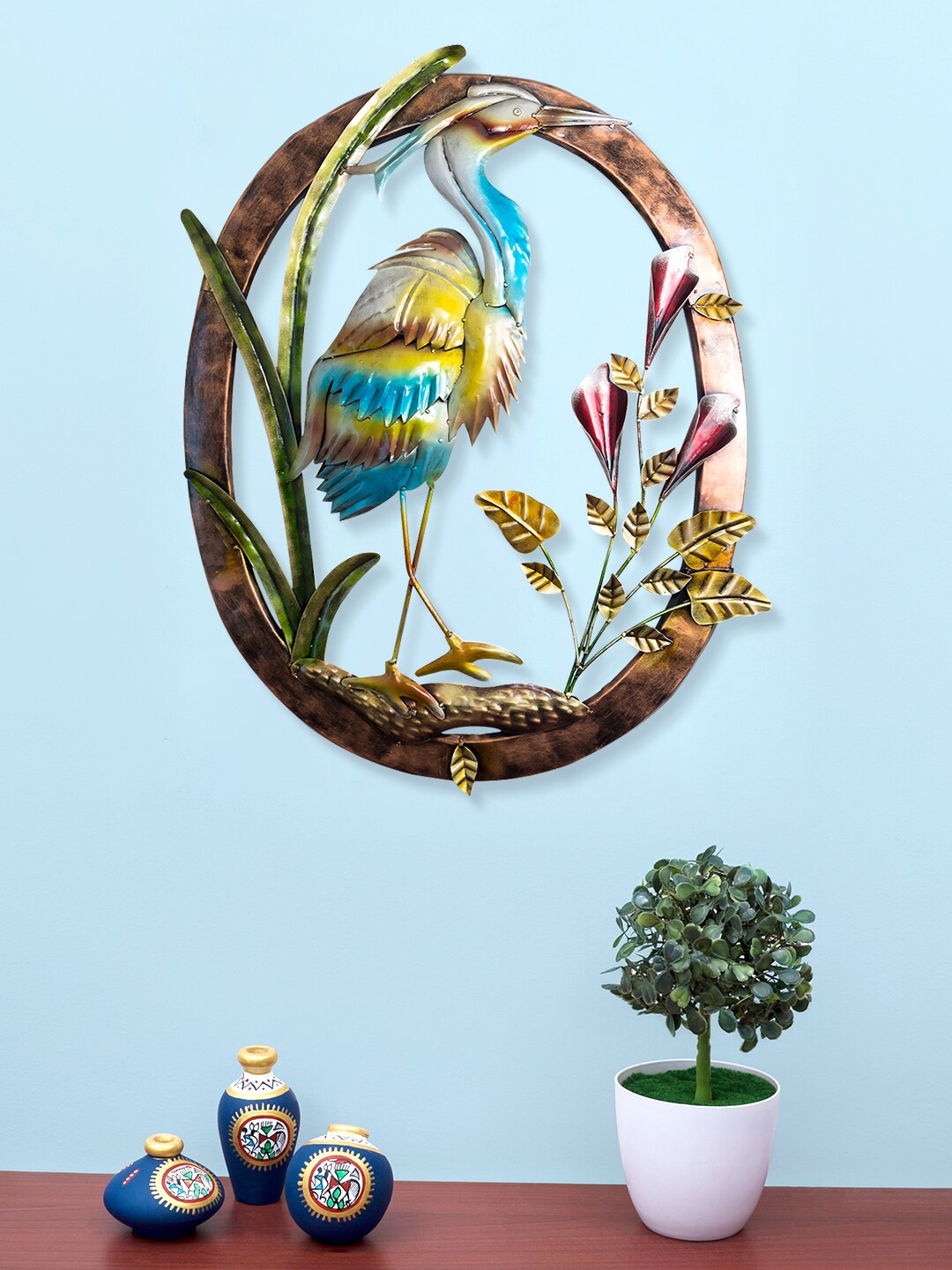 

Golden Peacock Copper-Toned & Blue Handcrafted Egret Shaped Wall decor With LED Lights