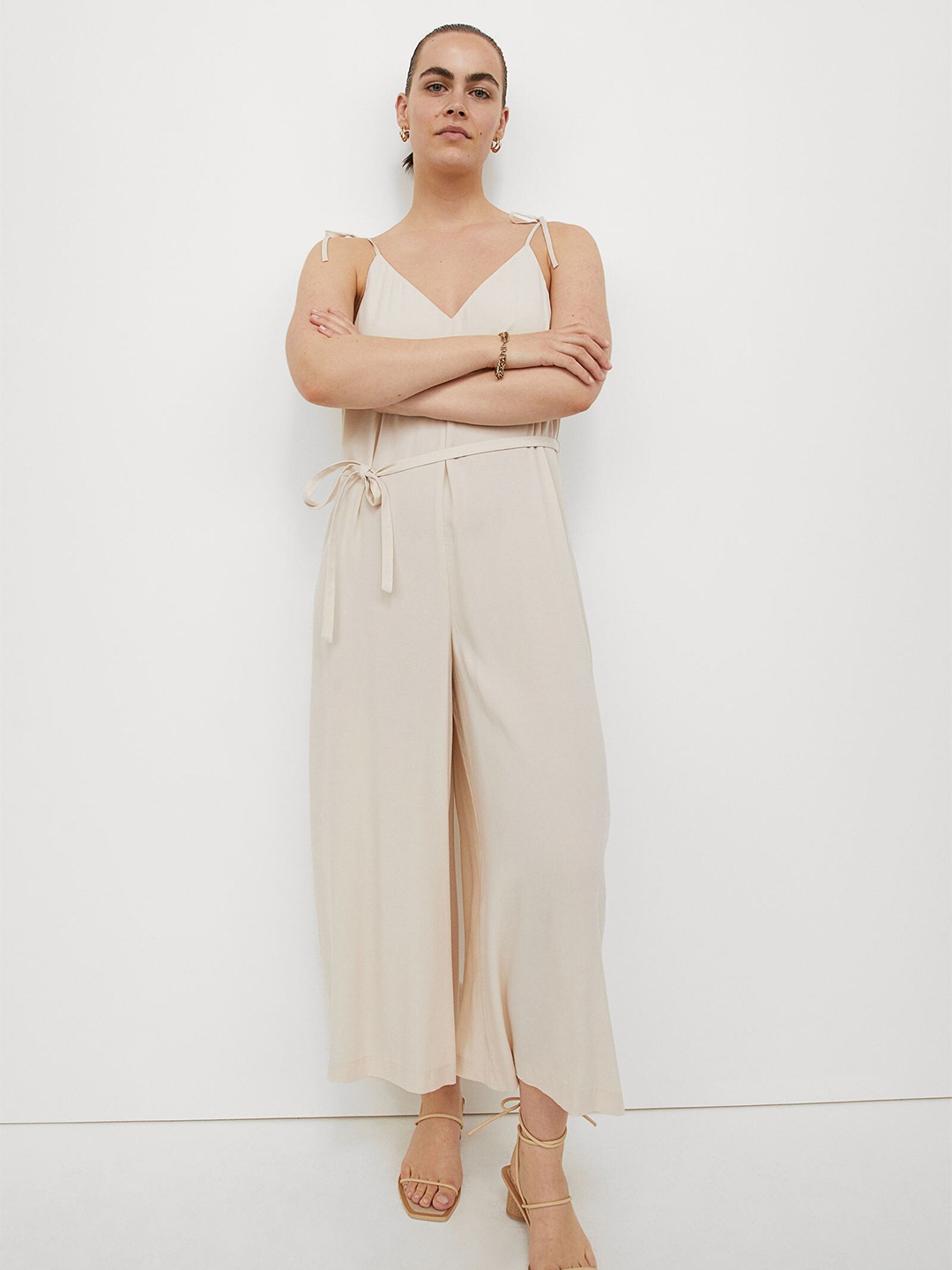 

H&M Women Beige Solid Lyocell-Blend Jumpsuit