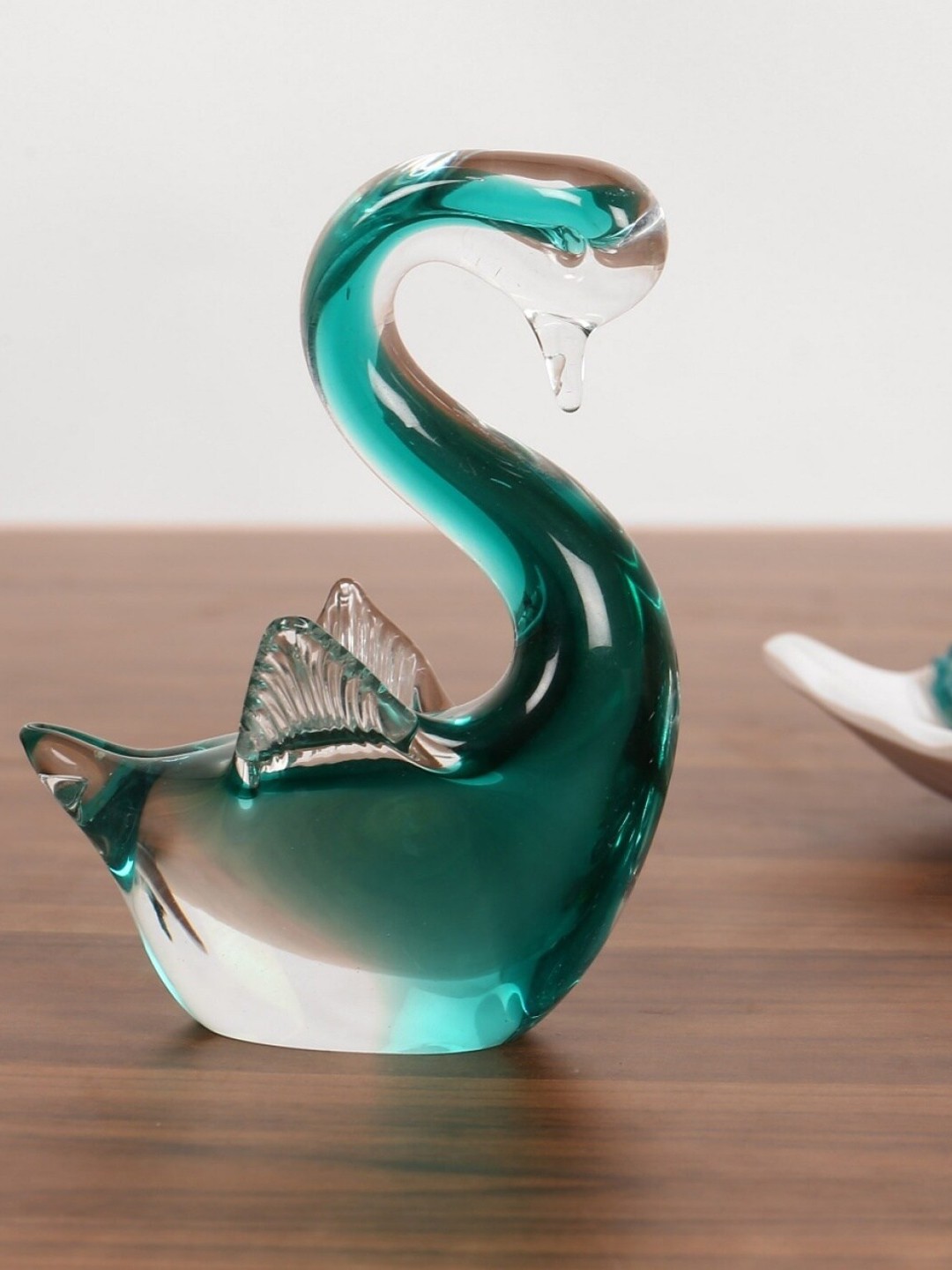 

Home Centre Teal Green & Transparent Solid Swan Glass Figurine Showpiece