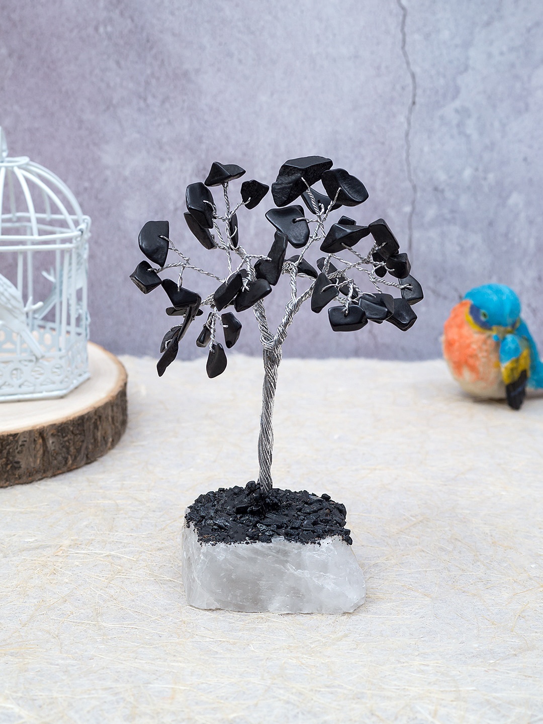 

Golden Peacock Black Crystal Stone Handcrafted Small Wishing Tree Showpiece