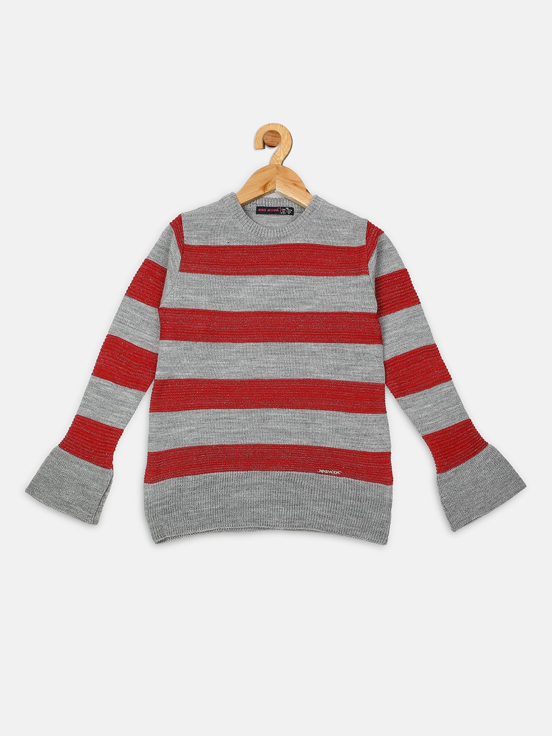 

Nins Moda Girls Red & Grey Striped Regular Top