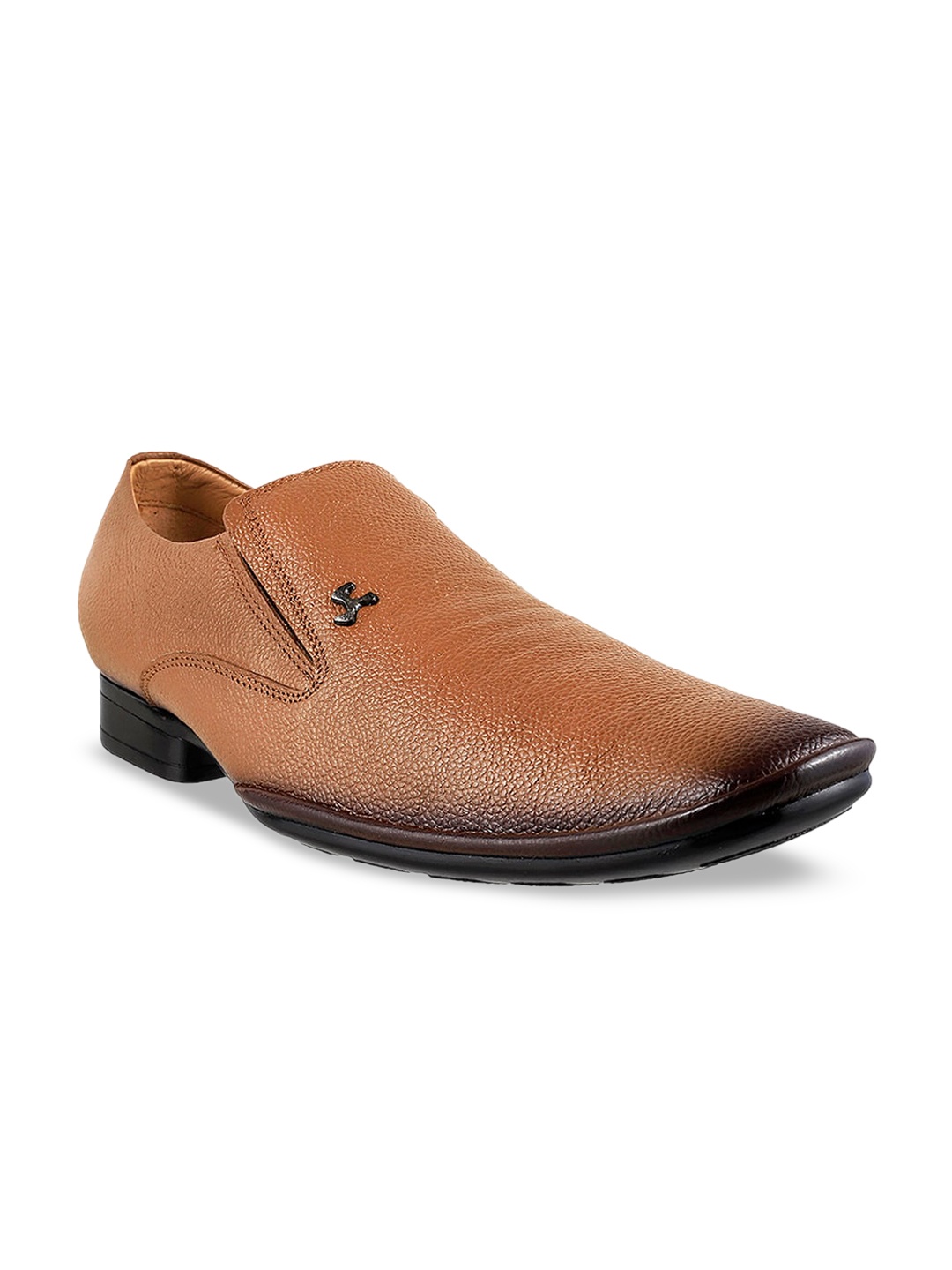 

Mochi Men Tan Brown Solid Leather Formal Slip-Ons