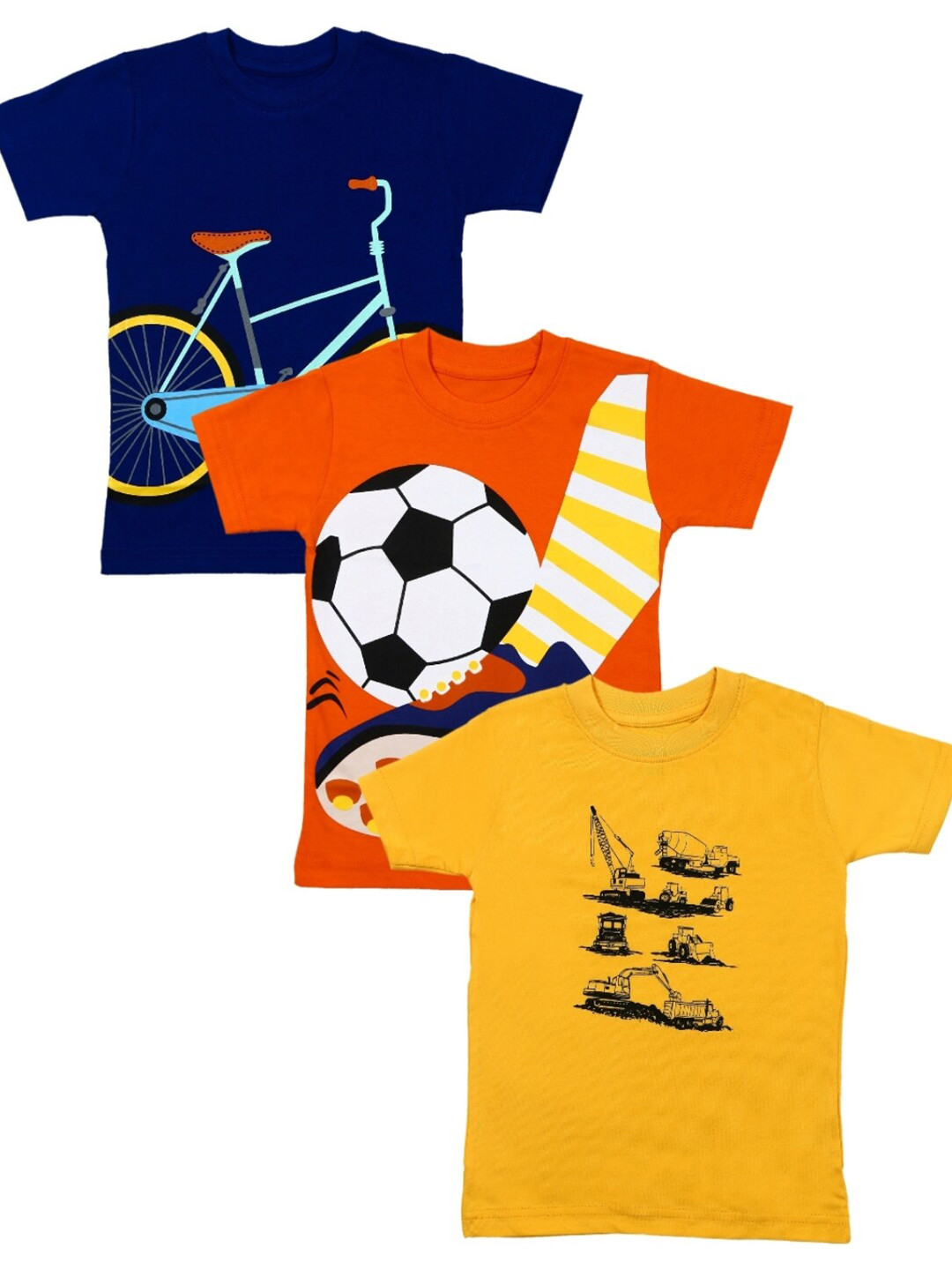 

Crunchy Fashion Boys Blue Orange Pack of 3 Printed Cotton Pure Cotton T-shirts