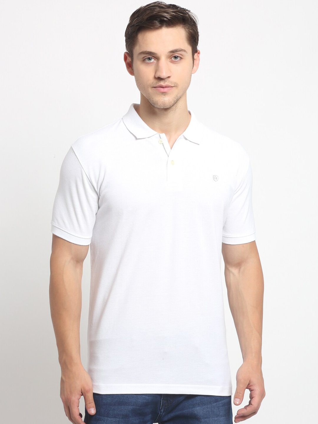 Cantabil Men White Polo Collar Slim Fit T-shirt