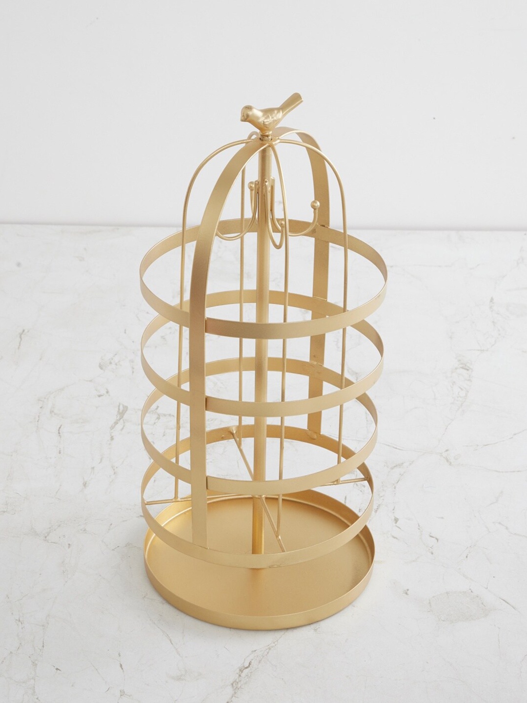

Home Centre Gold-Toned Solid Eternity Bird Cage Table Accent with Hooks Showpiece