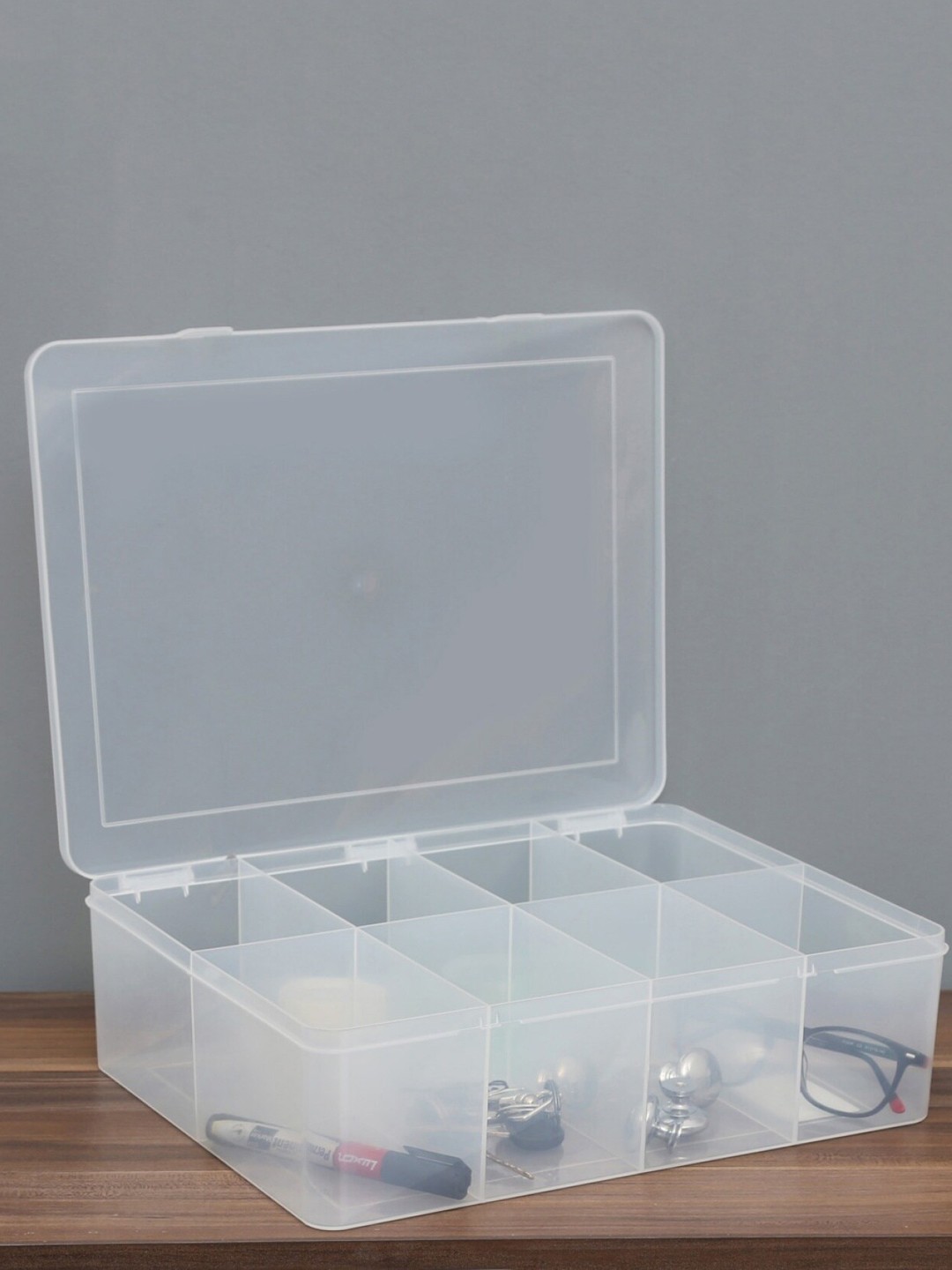 

Home Centre Transparent Solid Regan Divided Plastic Box Organiser