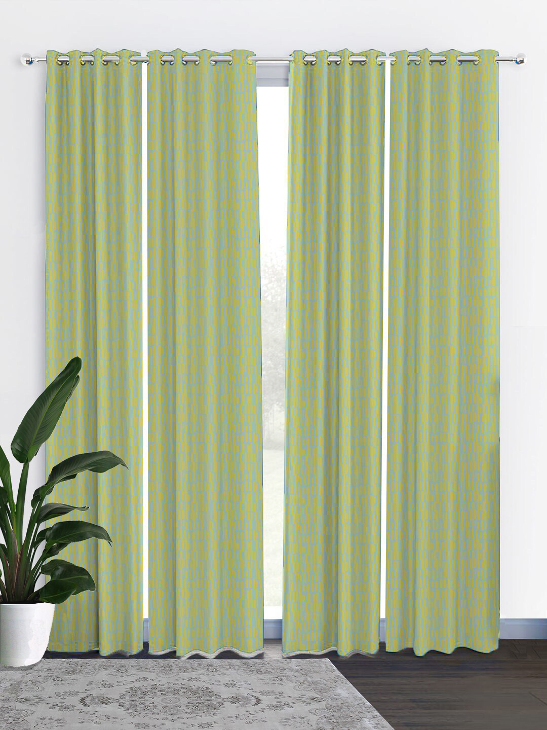 

HOUZZCODE Sea Green Set of 4 Door Black Out Curtains