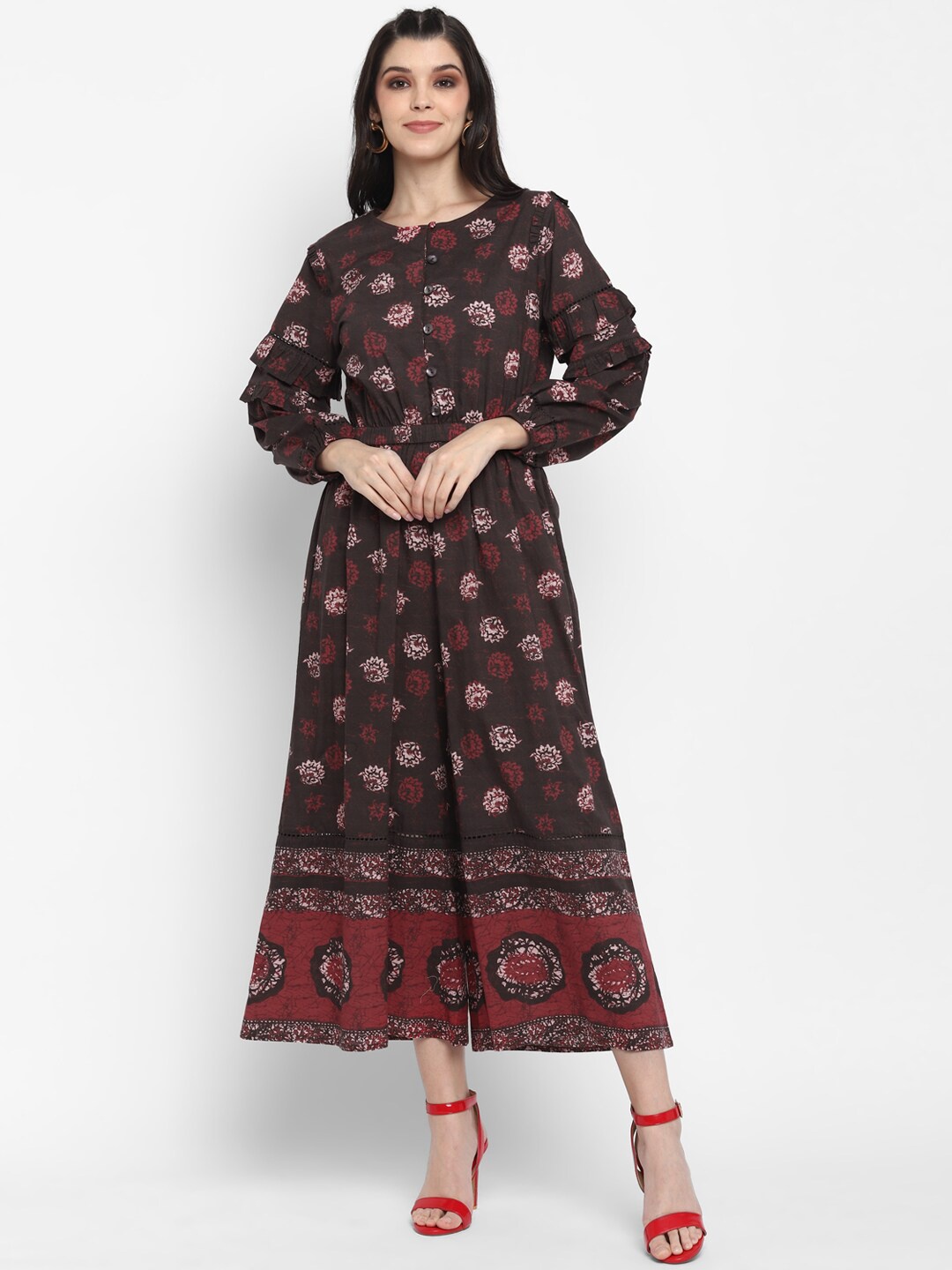 BLANC9 Black & Brown Printed Basic Jumpsuit