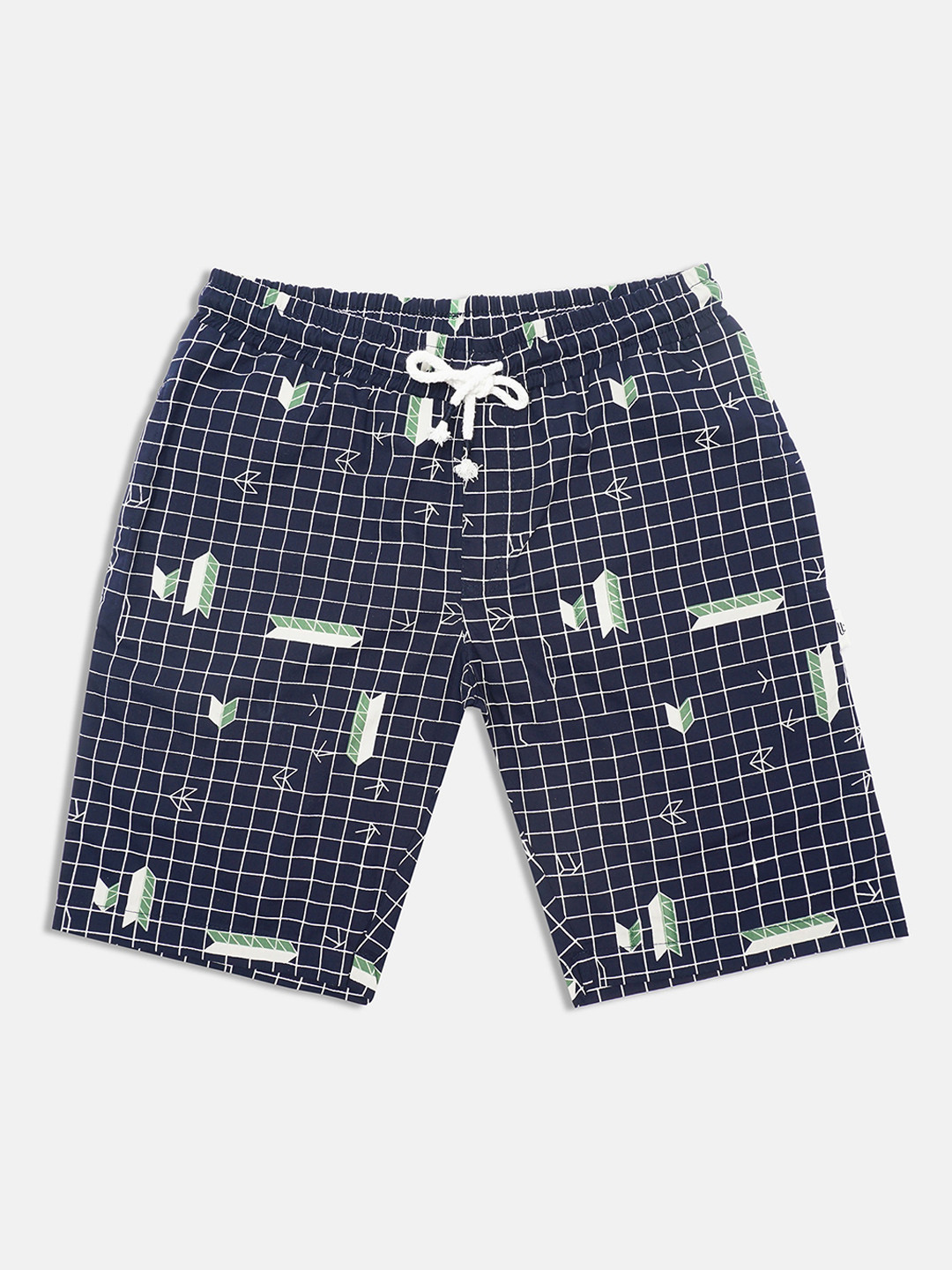 

Lil Tomatoes Boys Navy Blue Checked Mid-Rise Regular Shorts
