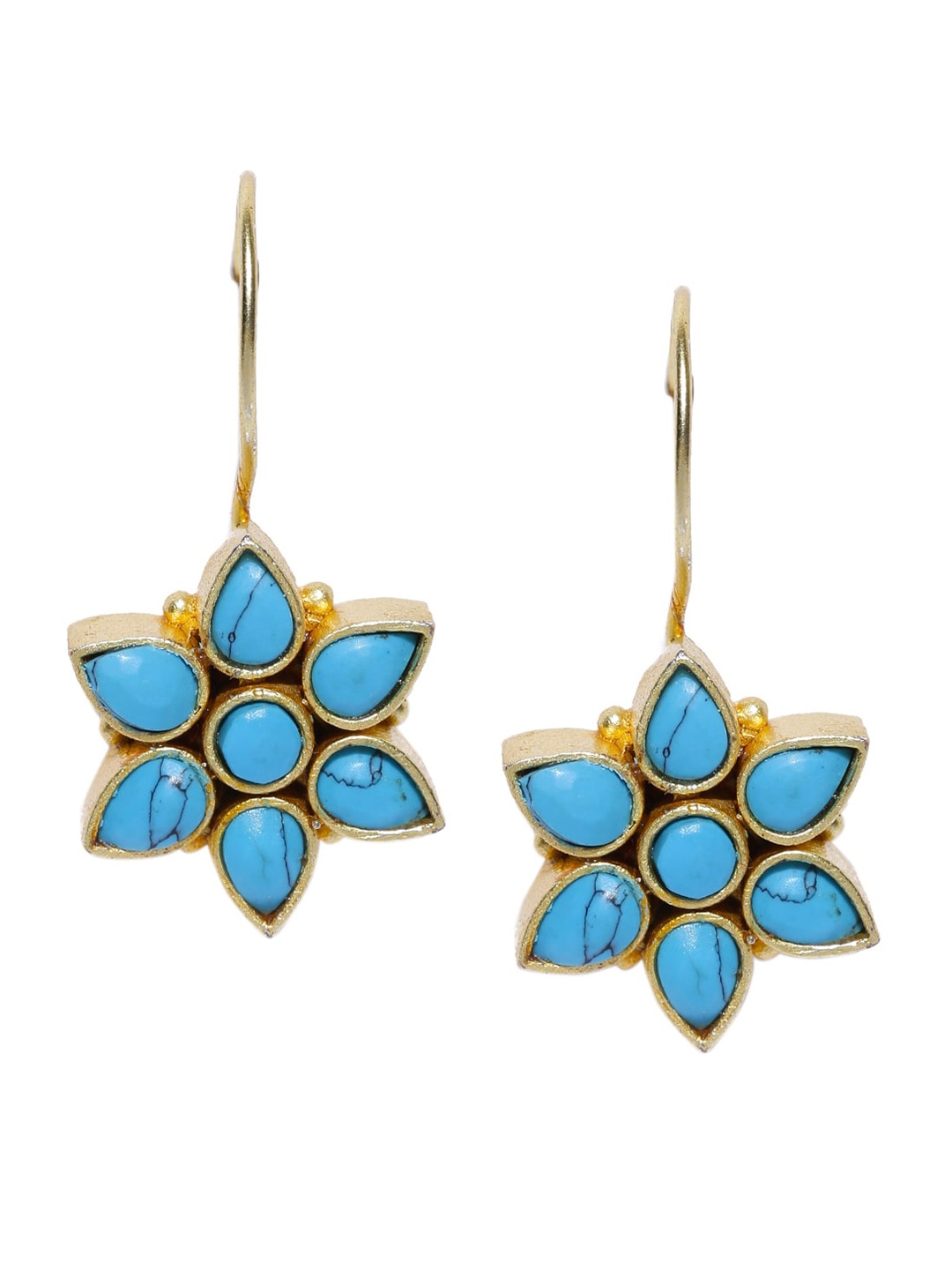 

PANASH Gold-Plated & Blue Floral Drop Earrings