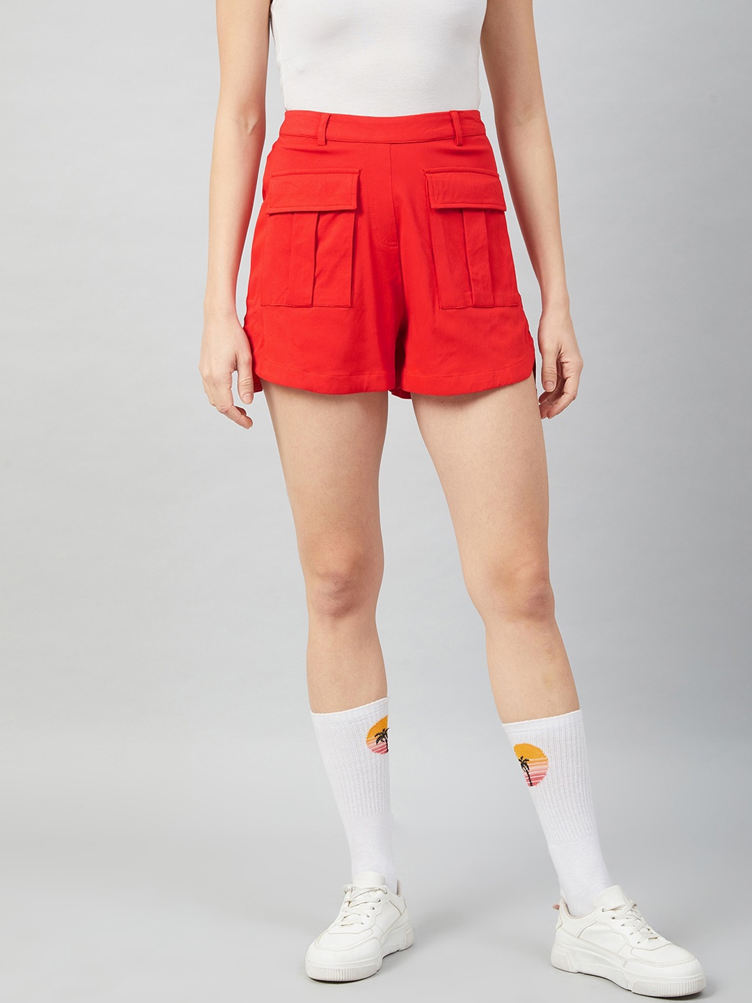 

Athena Women Red High-Rise Regular Shorts