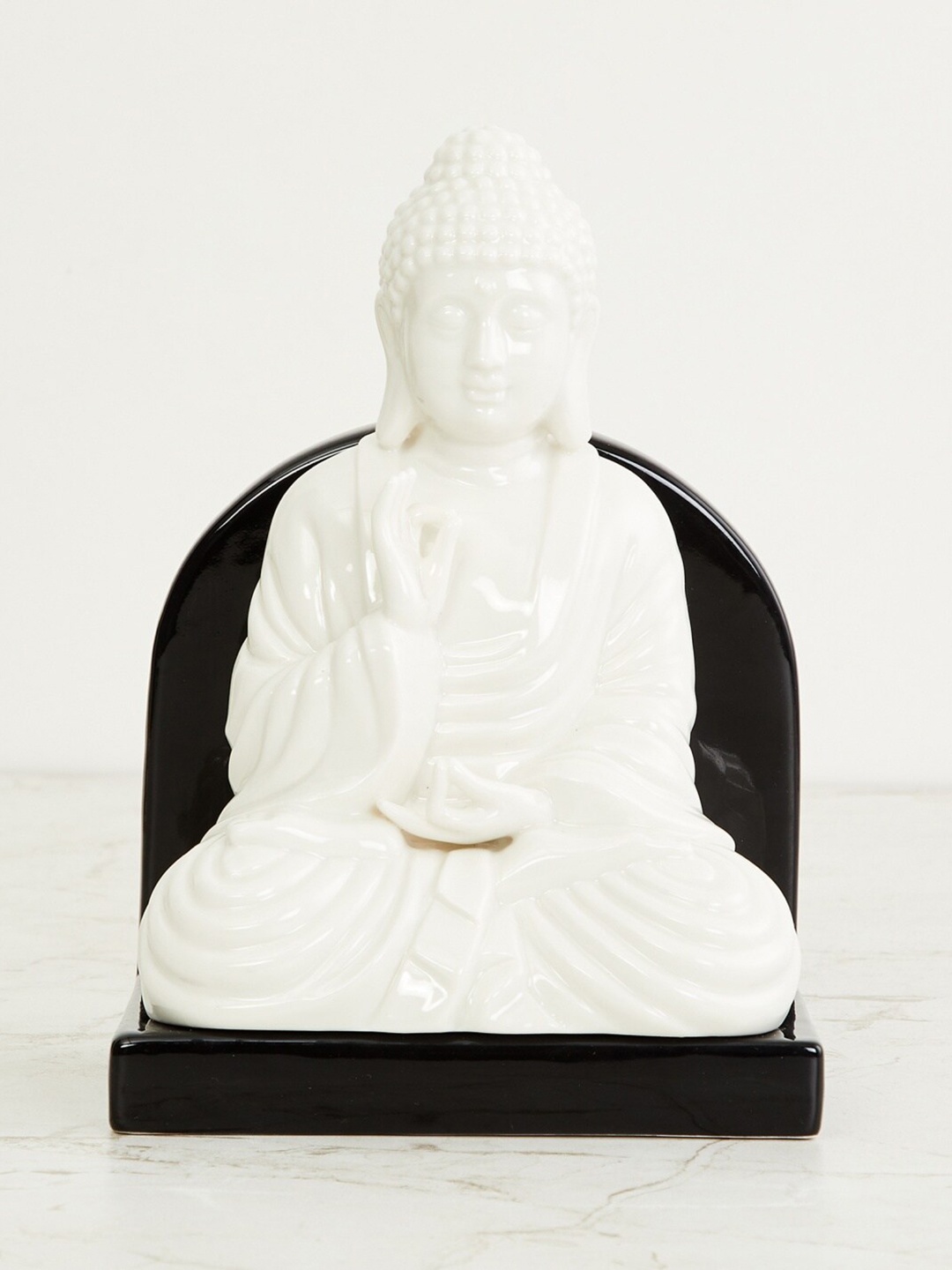 

Home Centre White & Black Vitara Buddha Bookend Ceramic Showpiece