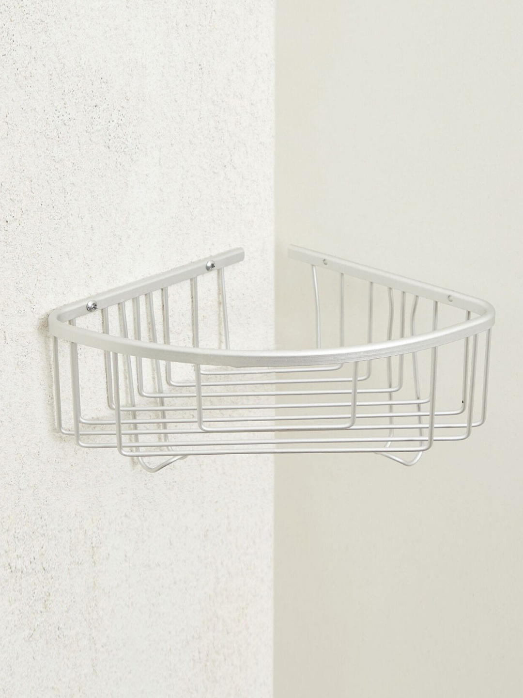 Home centre Silver Toned Solid Aluminium Steele Triangle Corner Shower Bathroom Caddy