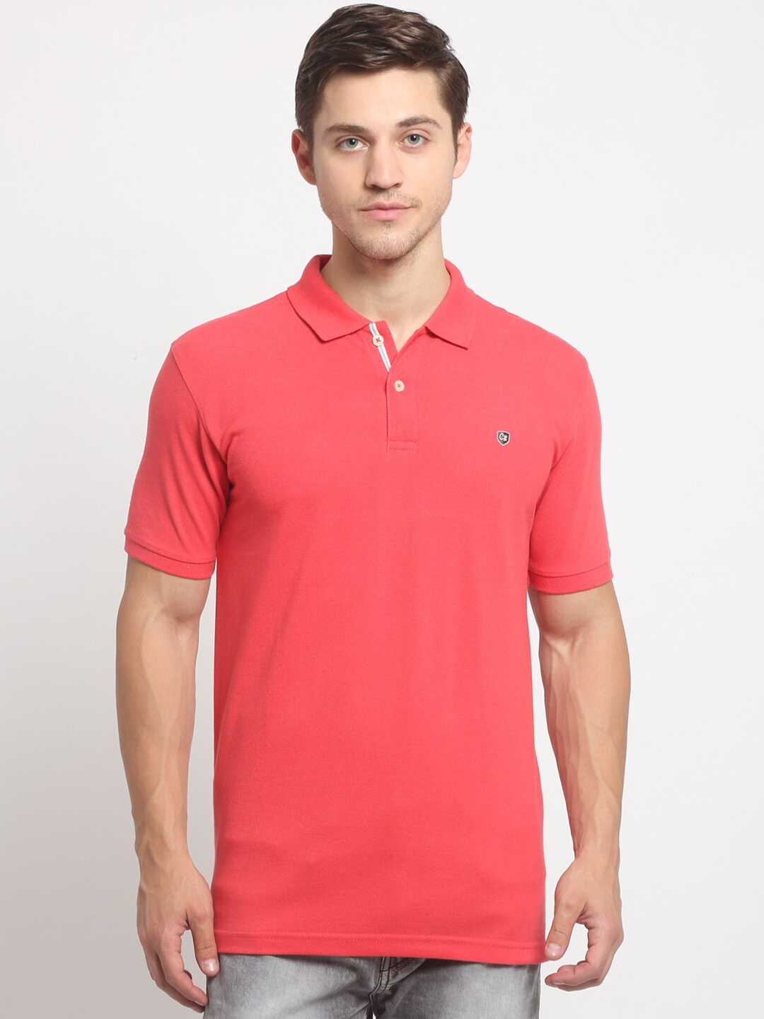 

Cantabil Men Pink Polo Collar Slim Fit T-shirt