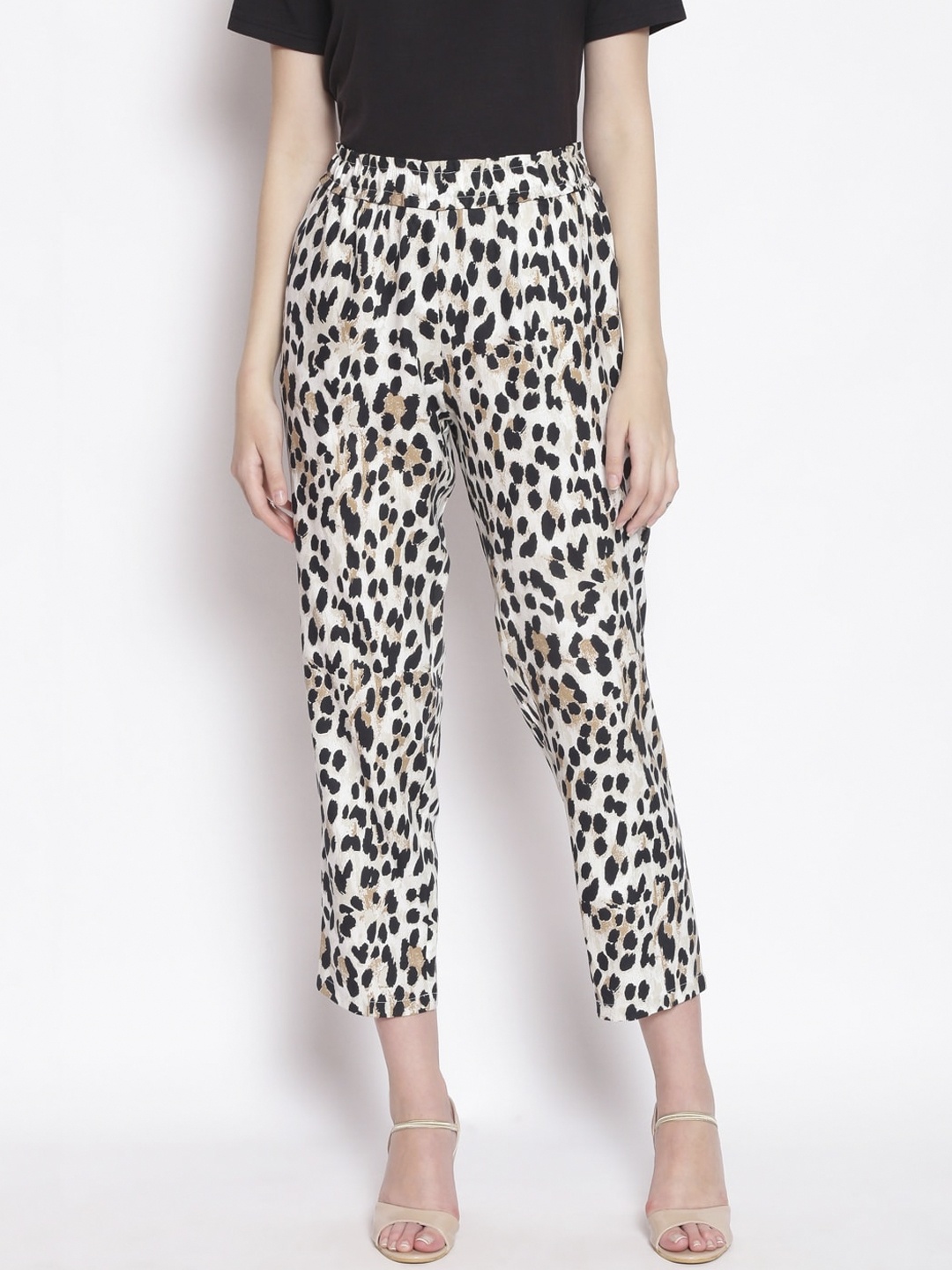 

Oxolloxo Women Off White Animal Printed Regular Trousers