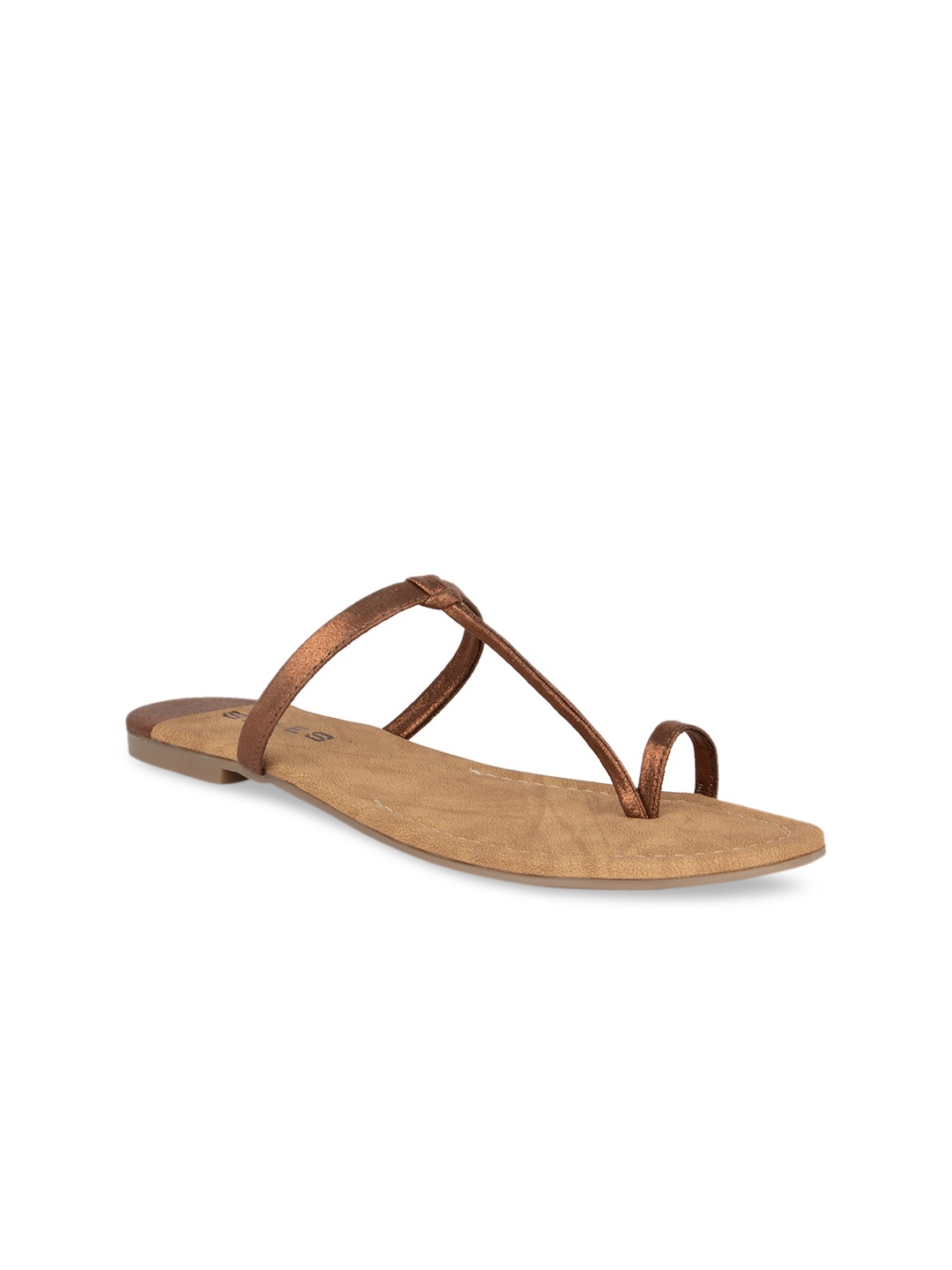 

SOLES Women Bronze T-Strap Flats