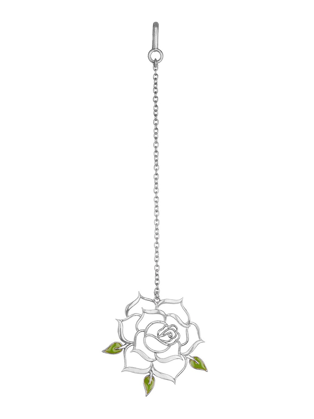 

Funky Maharani Silver-Plated & Green Rose Handcrafted Maang Tikka