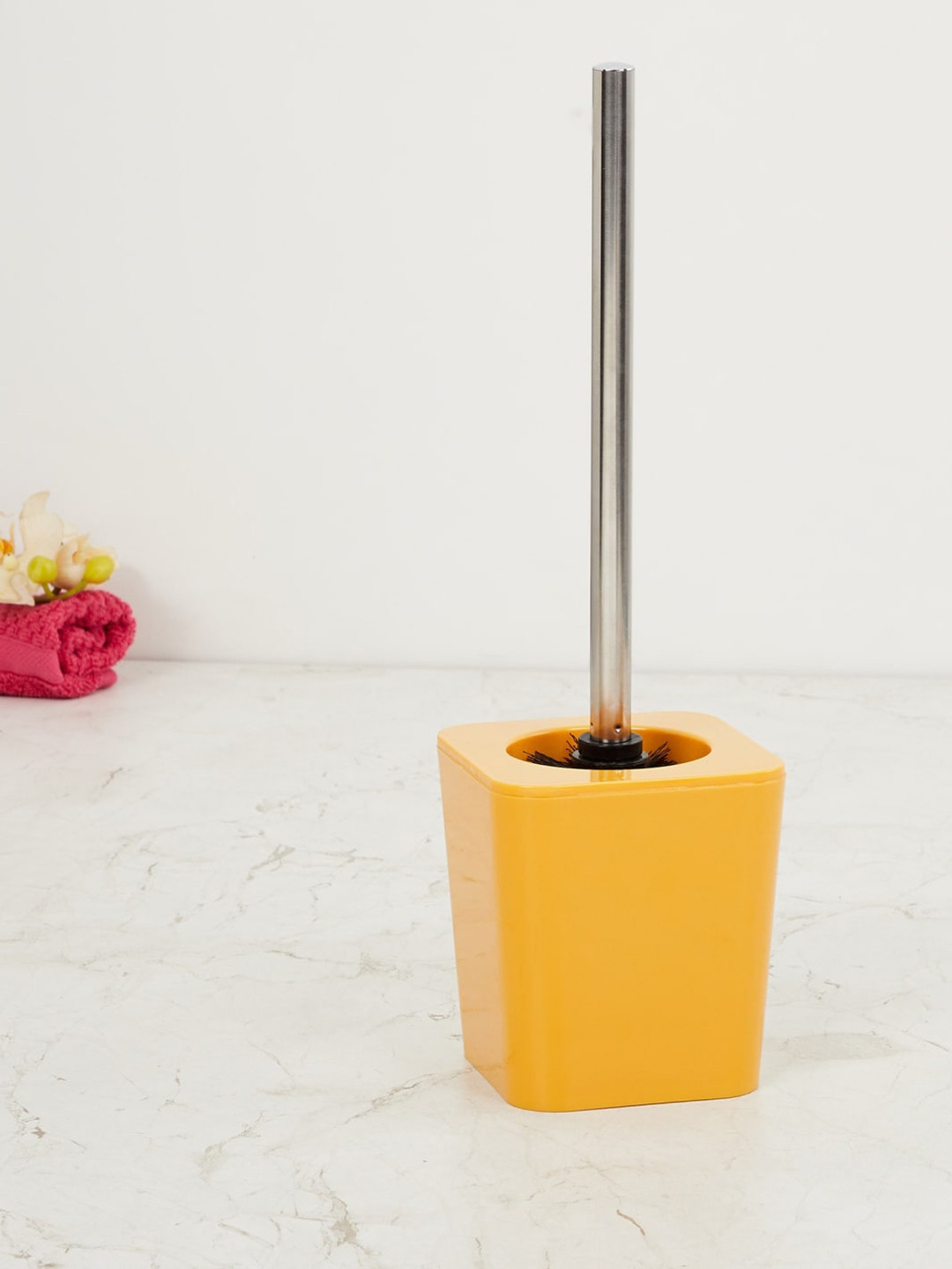 

Home Centre Yellow & Silver-Toned Solid Toilet Brush With Holder