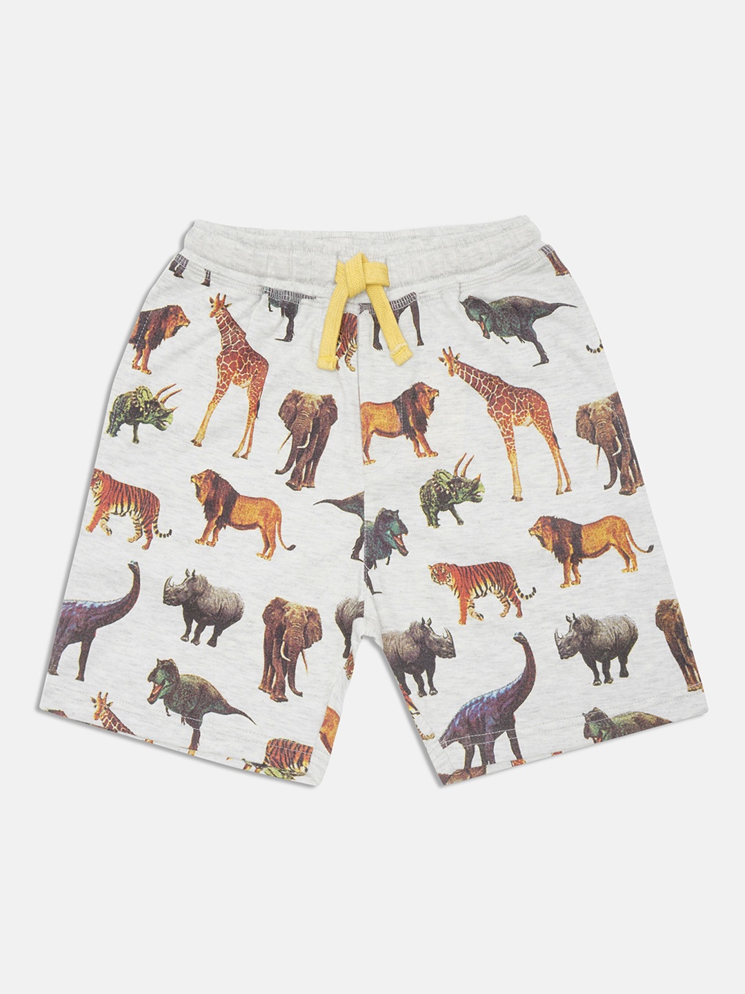 

Lil Tomatoes Boys Grey Animal Printed Mid-Rise Bermuda Shorts