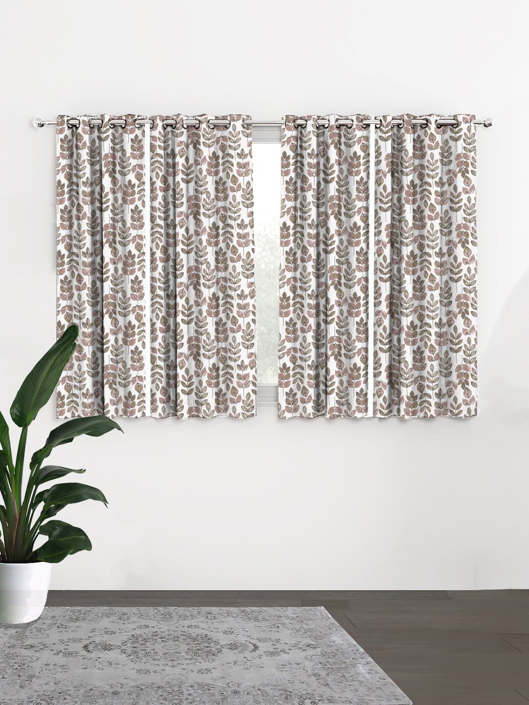 HOUZZCODE White & Grey Set of 4 Window Black Out Curtains