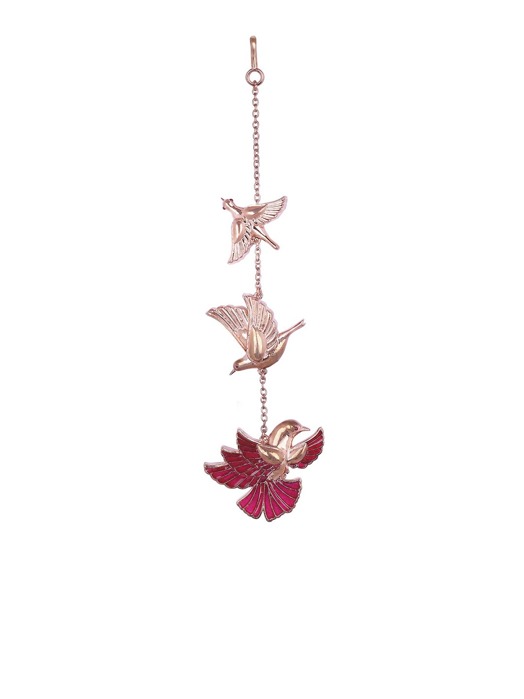 

Funky Maharani Rose Gold-Plated & Pink Birds In Flight Handcrafted Maang Tikka