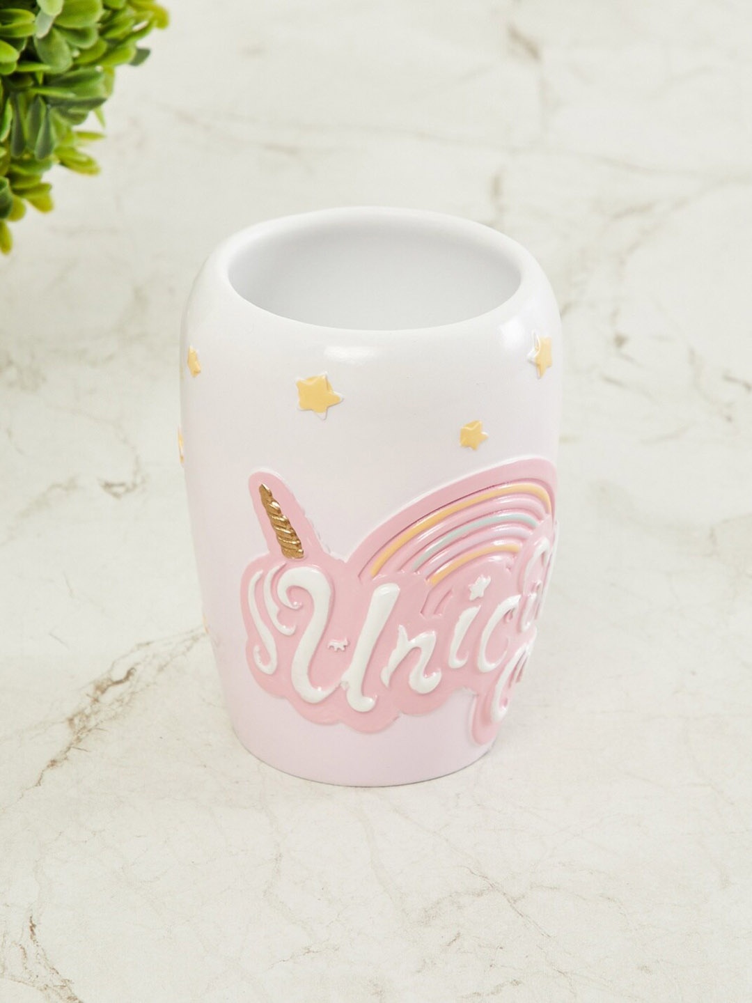 

Home Centre White & Pink Slate Unicorn Patterned Toothbrush Holder