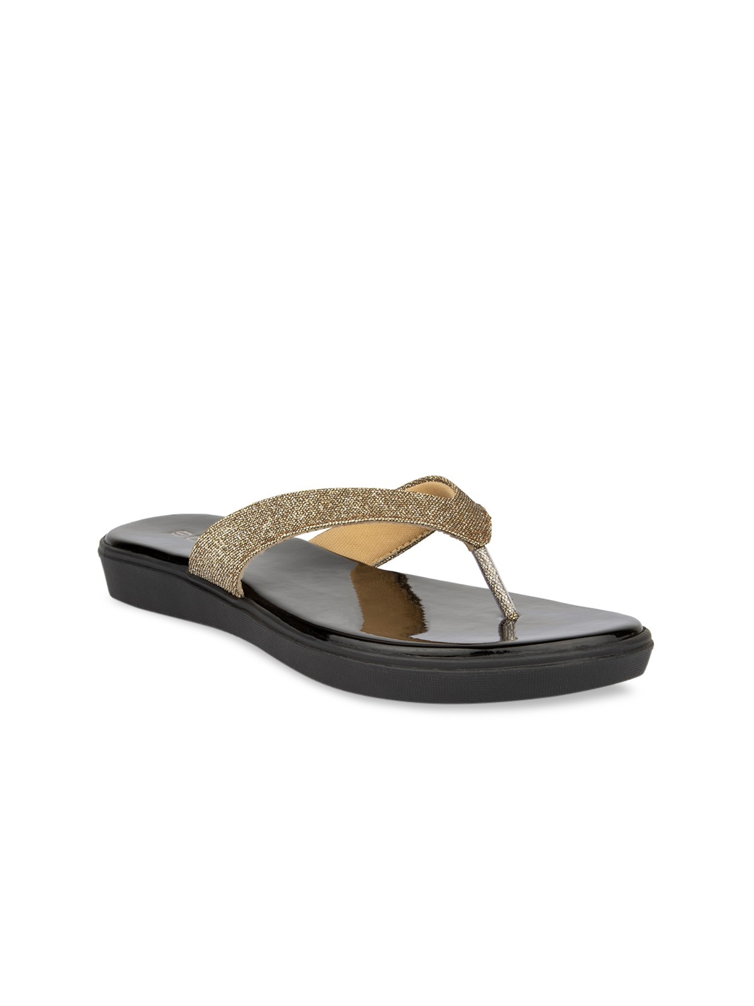 

SOLES Women Gold-Toned Textured Ethnic Open Toe Flats