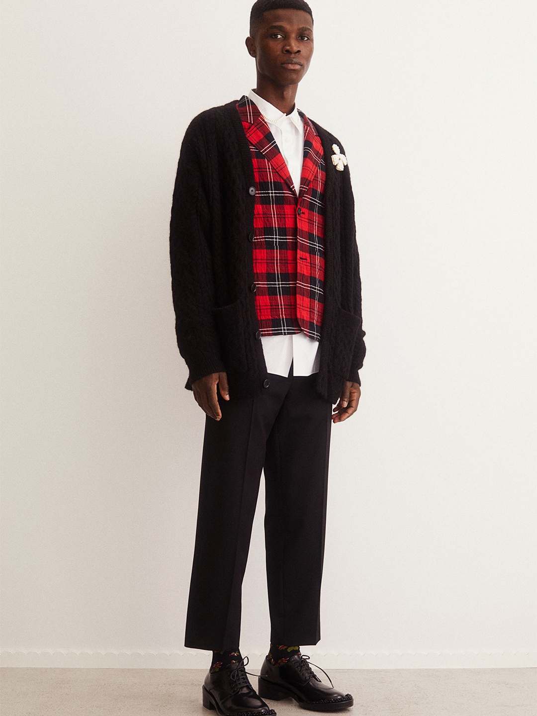 

H&M Men Black Oversized Wool-Blend Cardigan